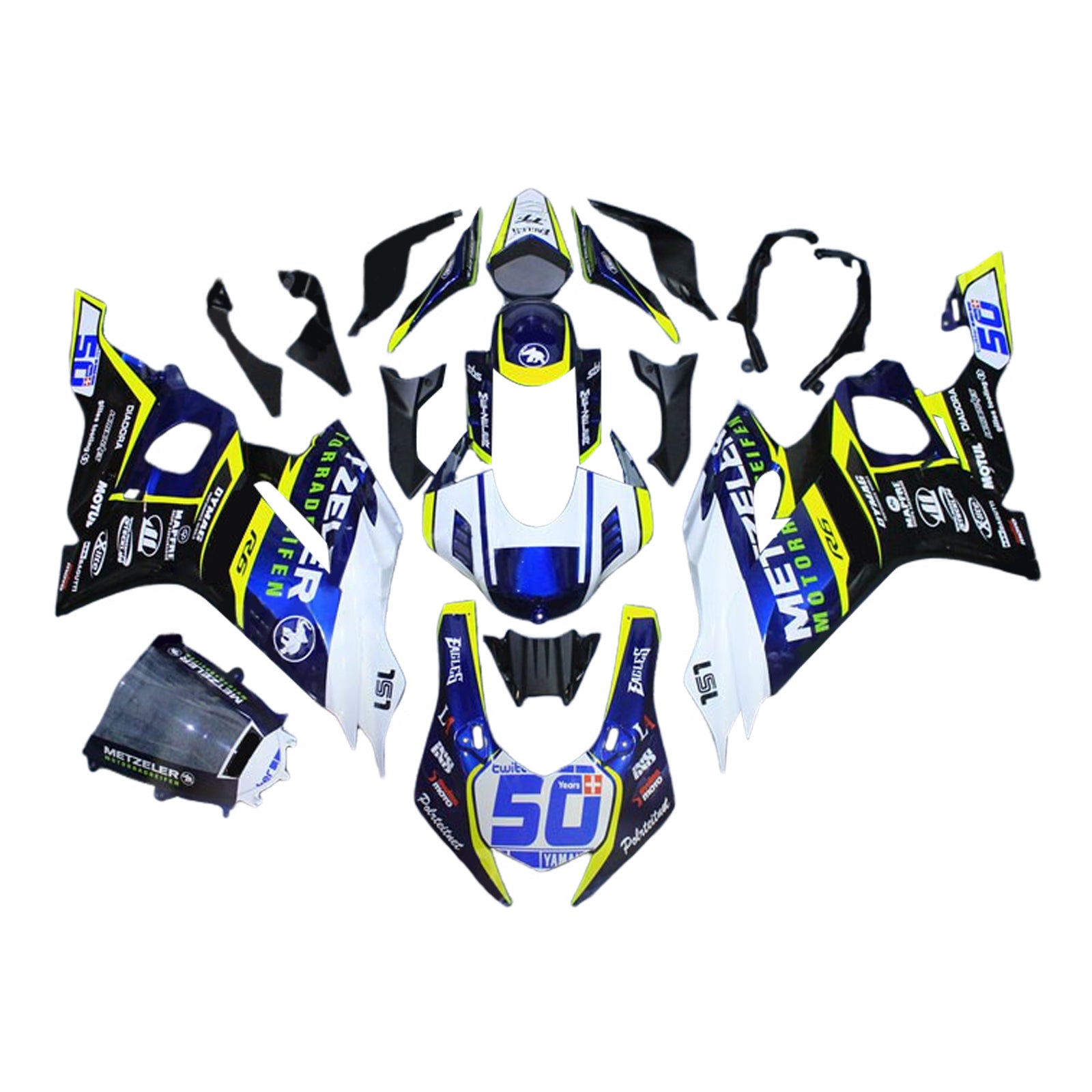 Amotopart 2017-2023 Yamaha YZF R6 Kit de carénage blanc bleu noir jaune