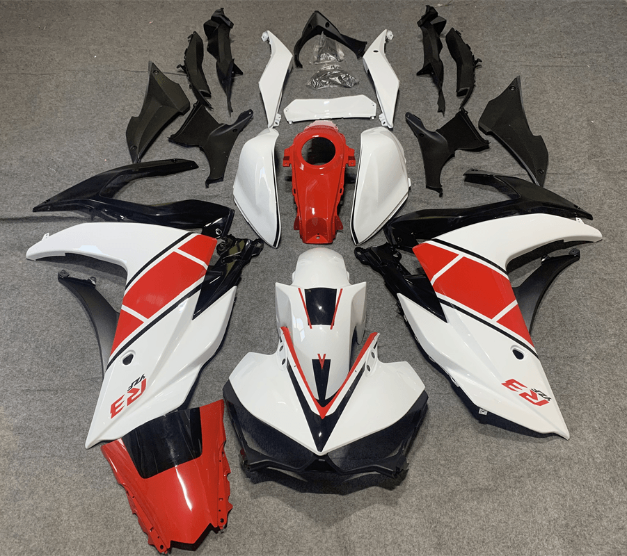 Amotopart Yamaha YZF-R3 2014-2018 R25 2015-2017 Kit de carénage blanc et rouge Style1