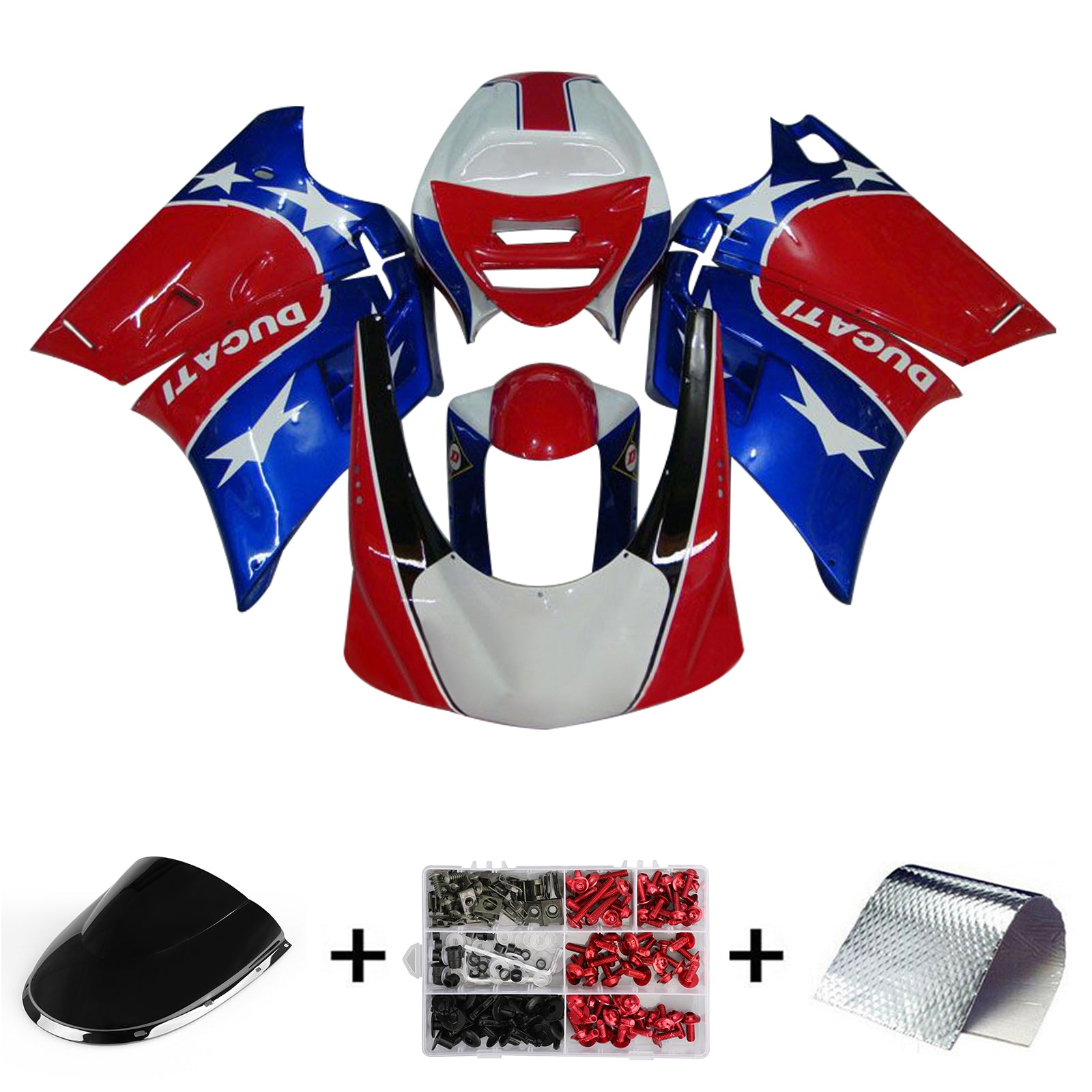 Amotopart Ducati 996 748 1996-2002 Kit de carénage rouge et bleu Style3