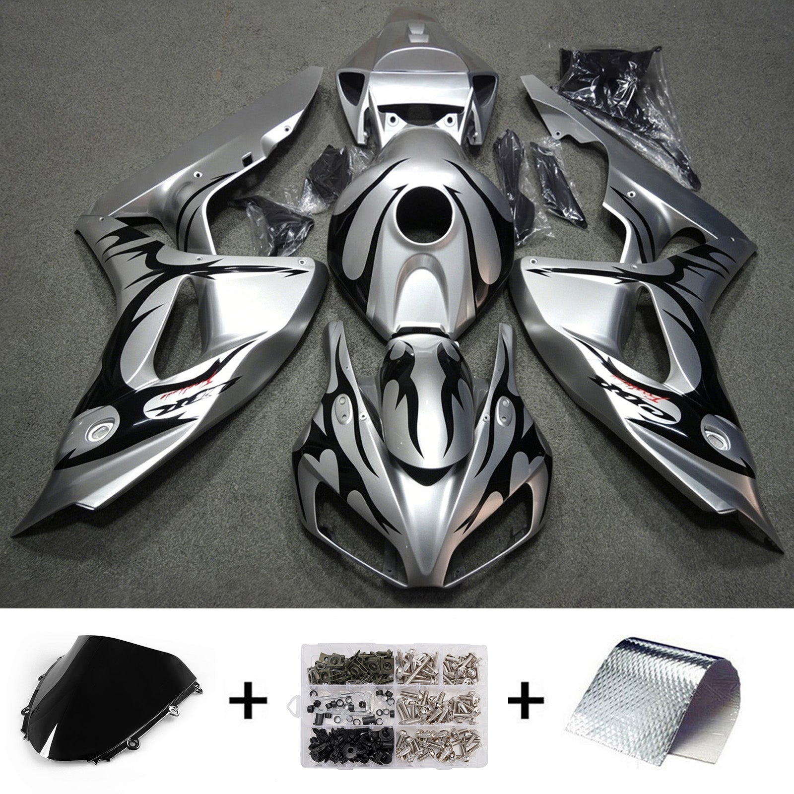Amotopart 2006-2007 ホンダ CBR1000RR シルバー ブラック フェアリングキット