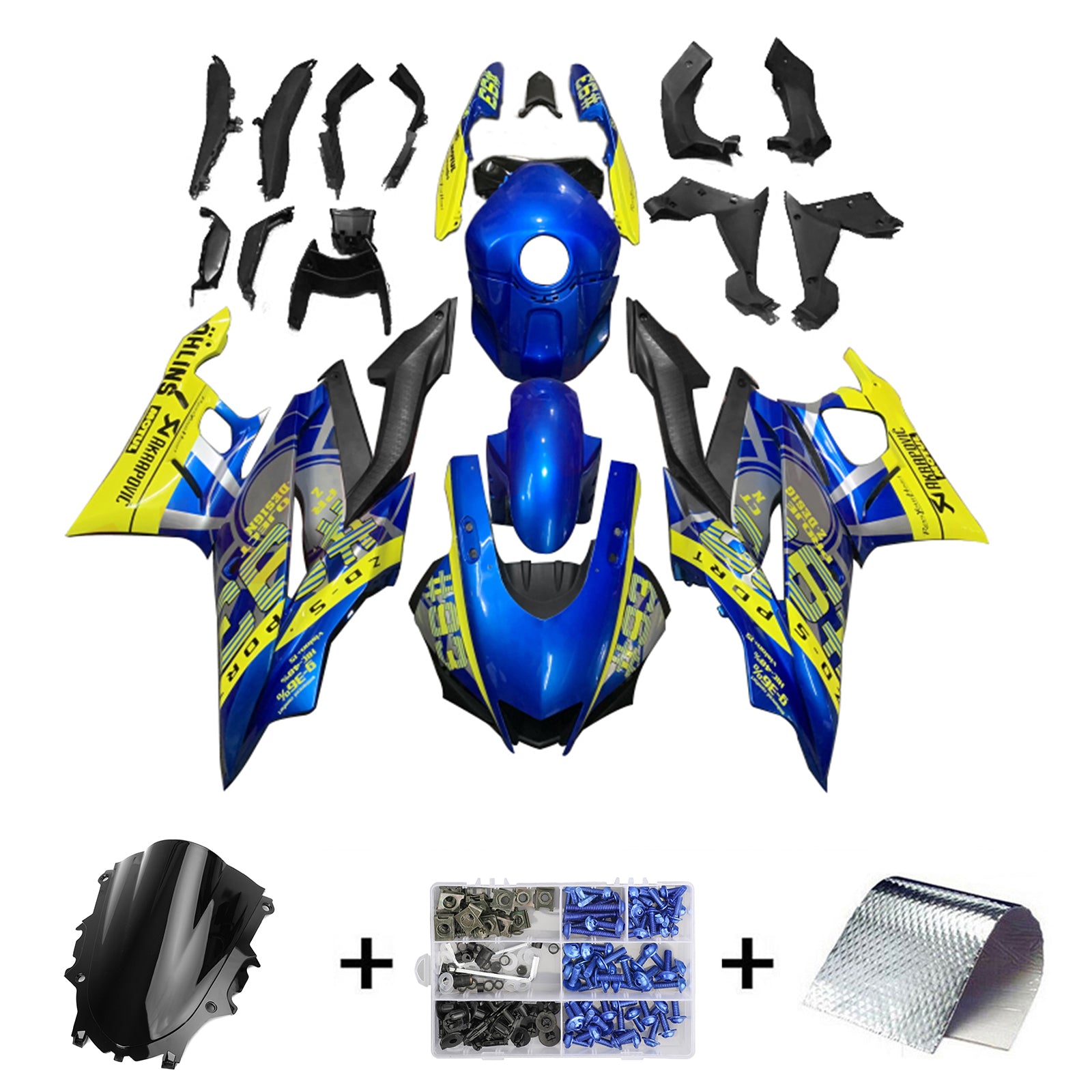 Kit de carénage Amotopart Yamaha 2019-2021 YZF R3/YZF R25 bleu et jaune