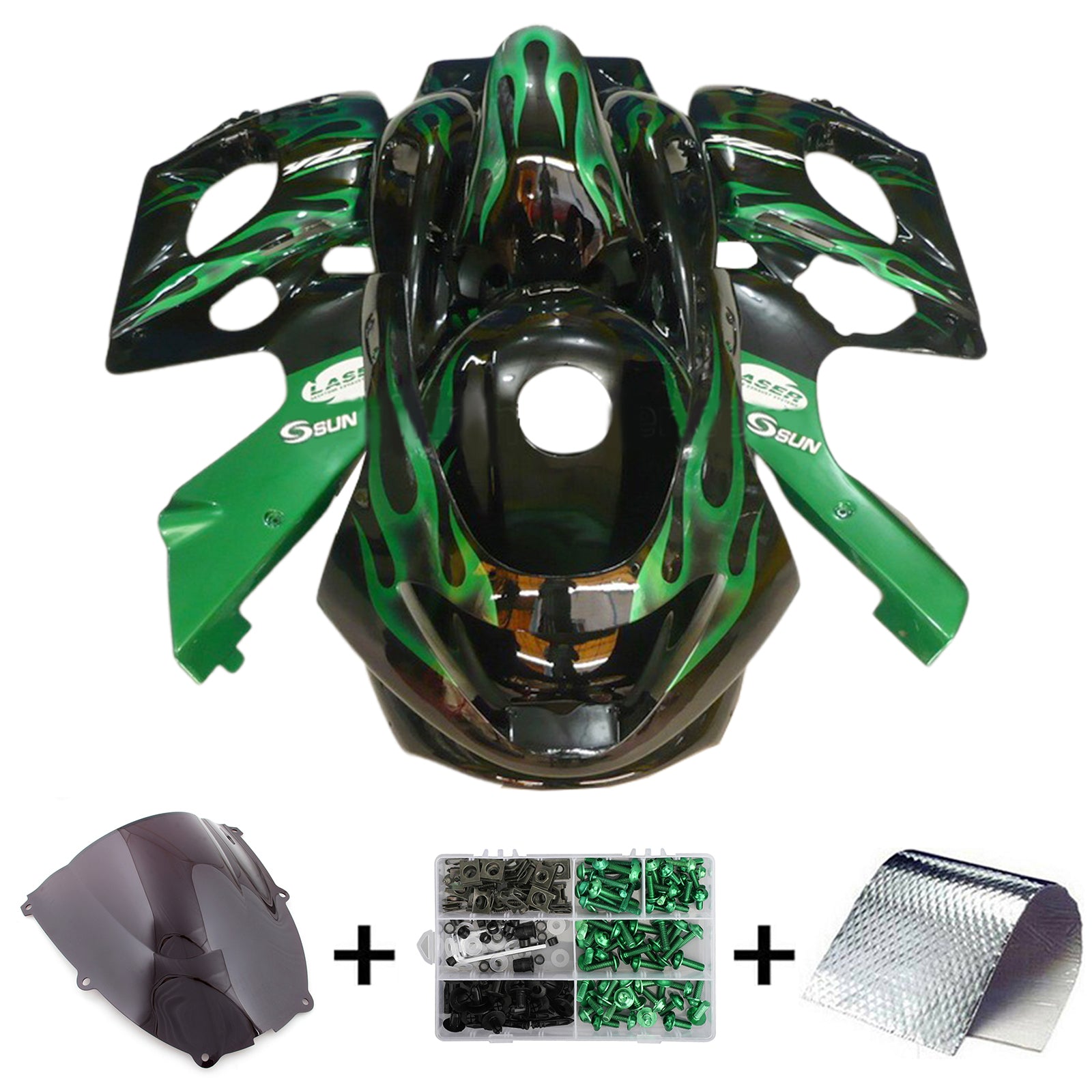 Amotopart 1996-2007 Yamaha YZF 600R Thundercat Kit de carénage noir vert foncé