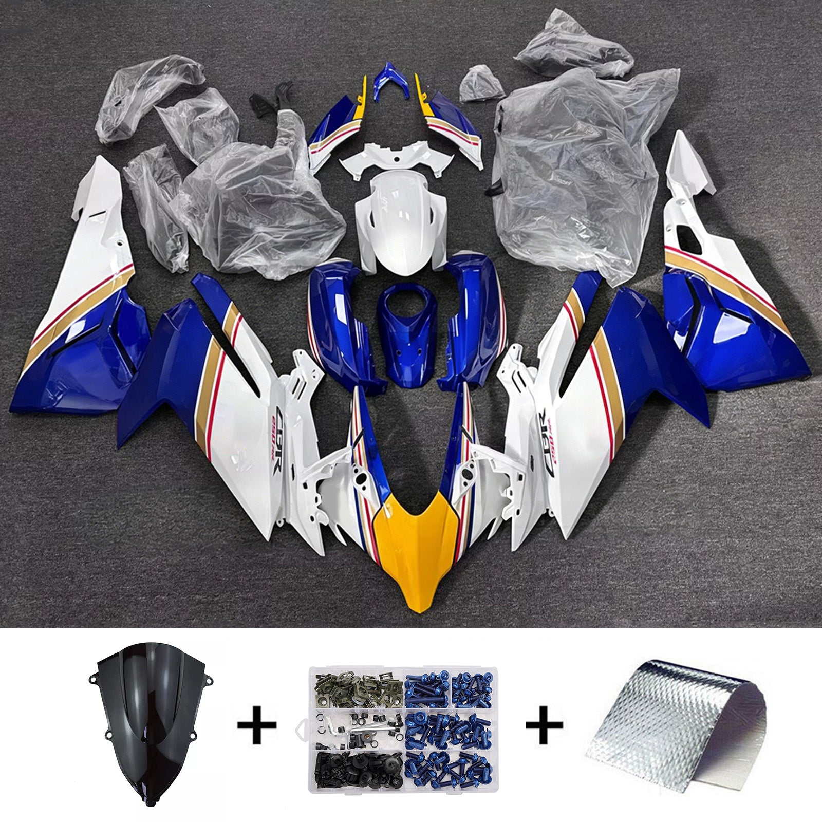 Amotopart 2023-2024 Honda CBR250RR White/Blue Fairing Kit