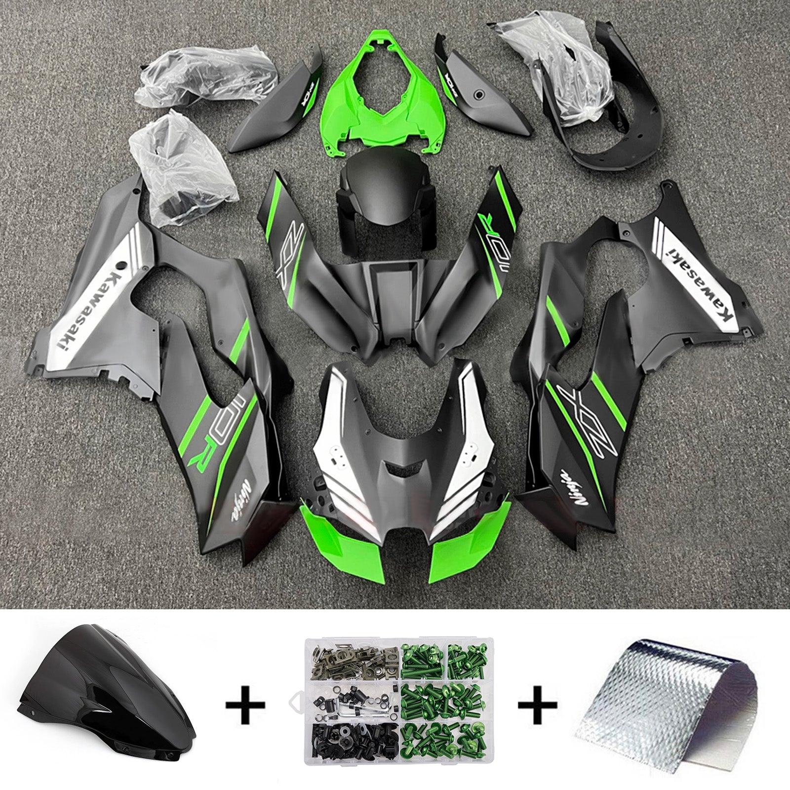 Amotopart 2021-2025 Kawasaki ZX-10R/ZX-10RR Black Green White Fairing Kit