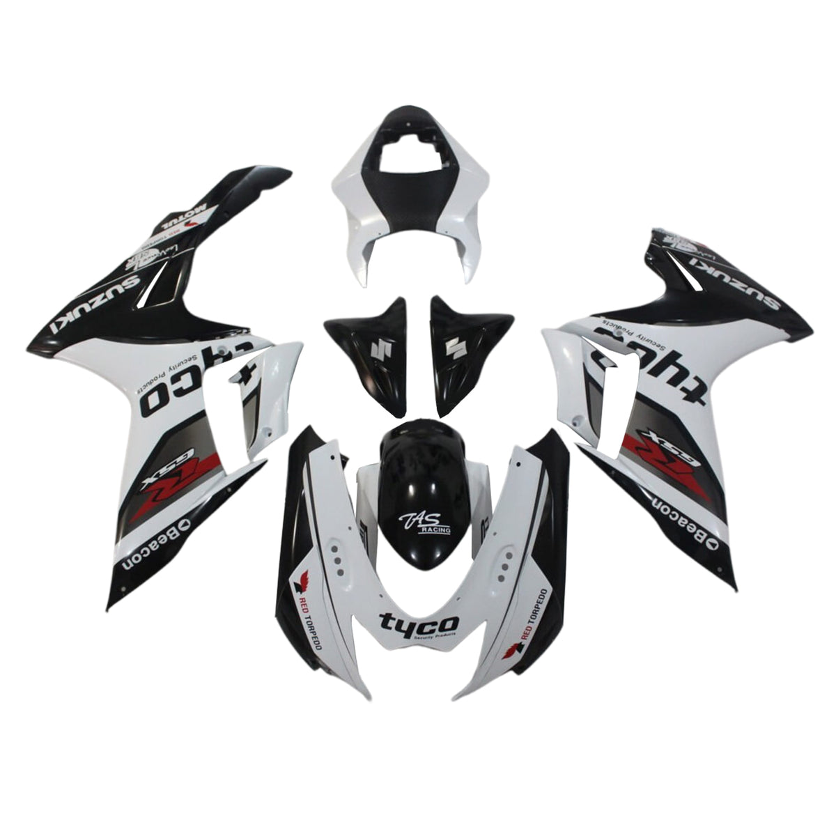 Amotopart 2011-2024 K11 GSXR 600/750 Suzuki Kit de carenado con detalles en blanco y negro