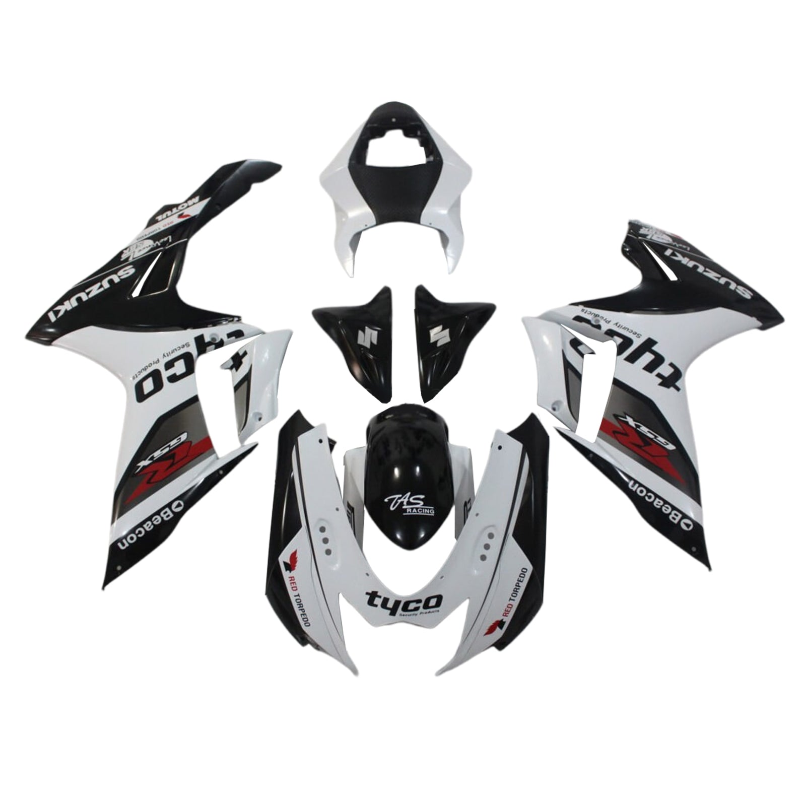 Amotopart 2011-2024 K11 GSXR 600/750 Suzuki Kit carenatura accenti bianco e nero