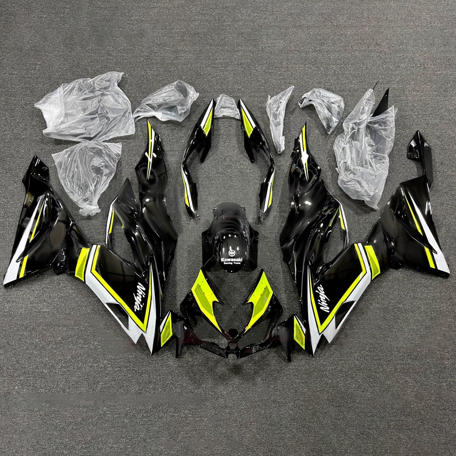 Amotopart 2019-2023 Kawasaki ZX6R Black Yellow White Fairing Kit