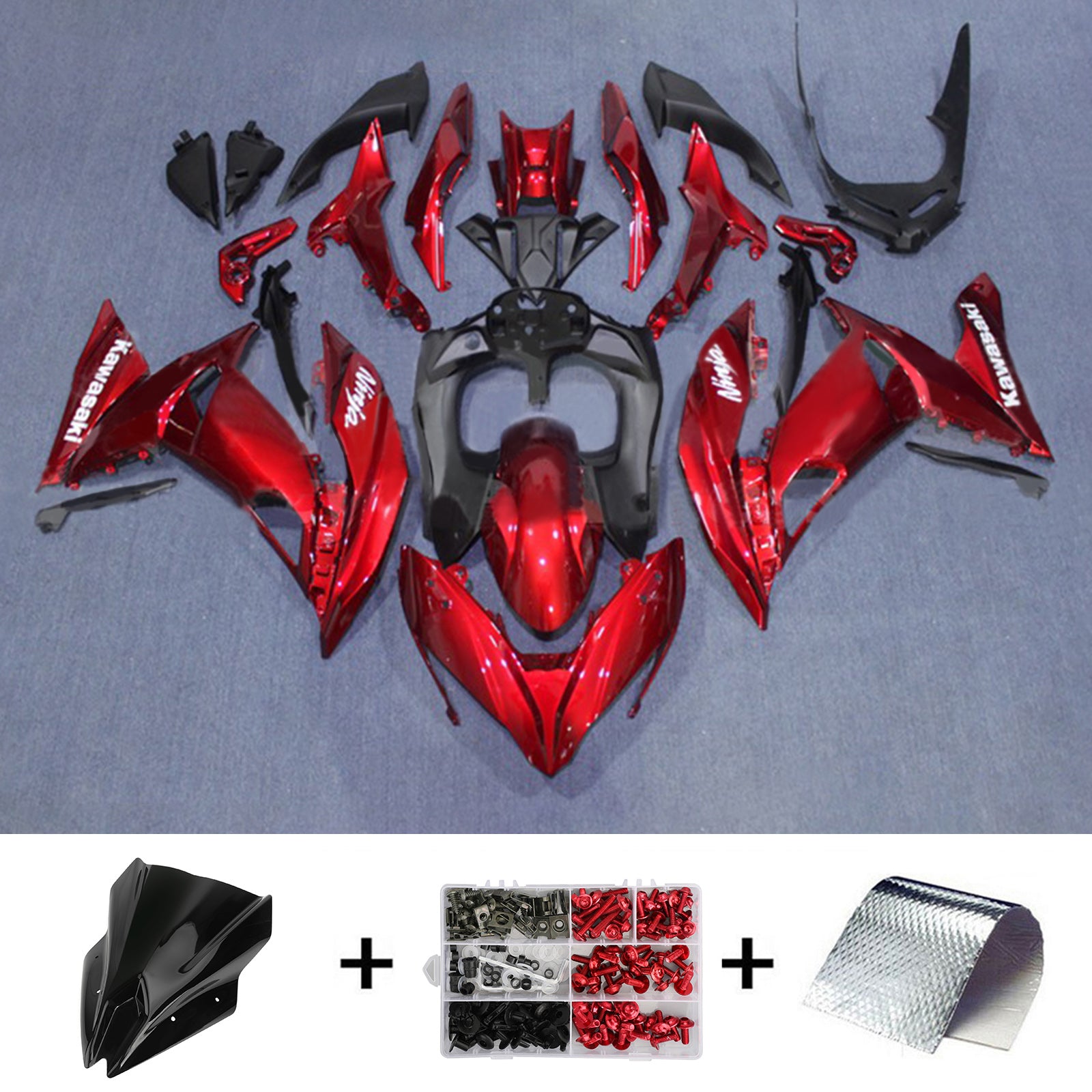 Amotopart 2017-2019 Kawasaki ER6F/Ninja650R Kit de carenado rojo brillante