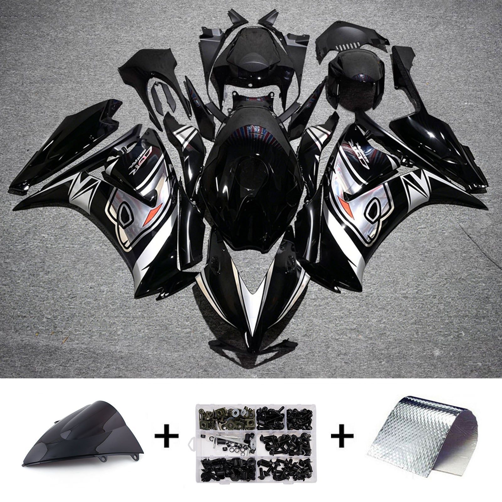 Amotopart 2012-2016 ホンダ CBR1000RR ブラック/シルバー フェアリングキット