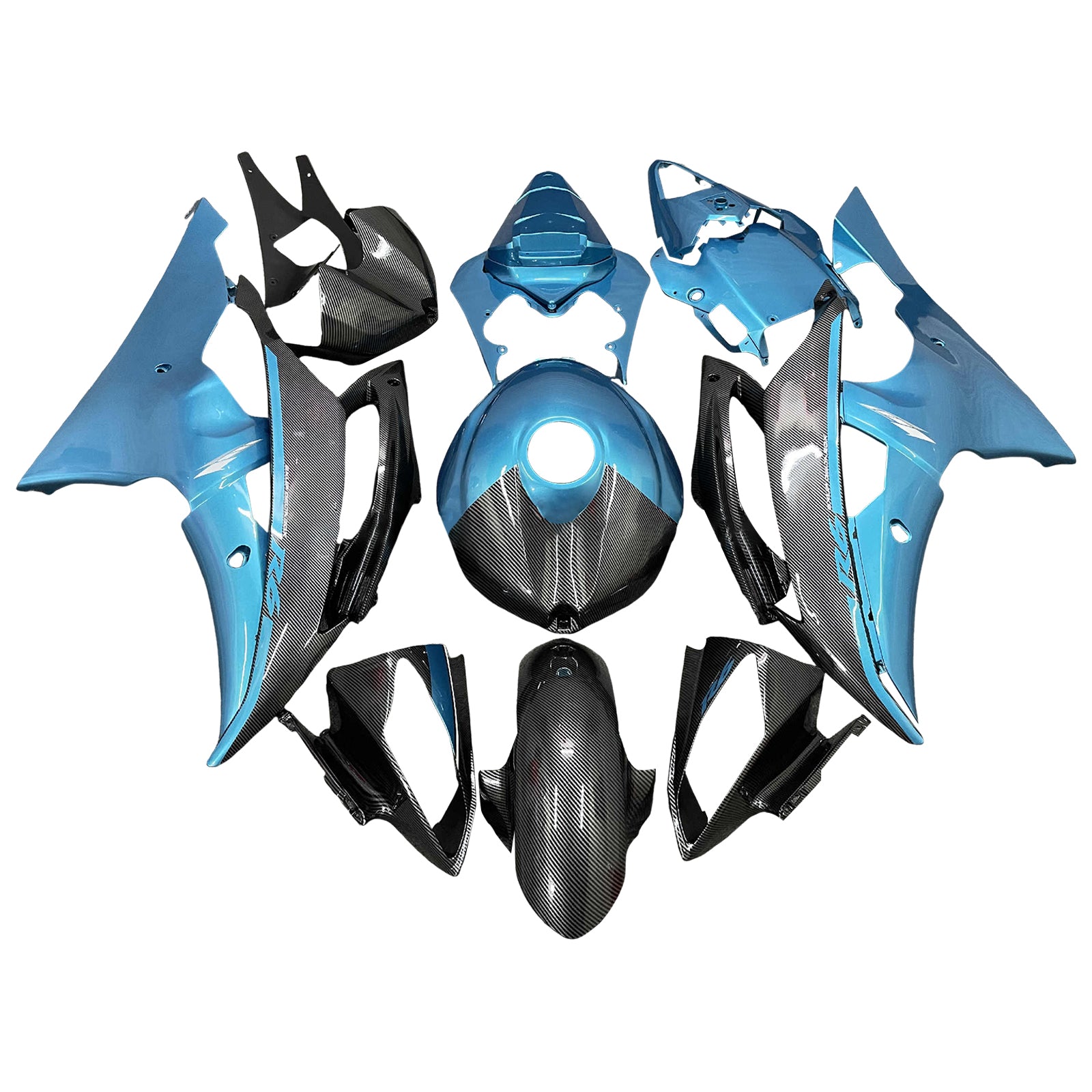 Amotopart 2008-2016 Yamaha YZF-R6 Blue & Black Carbon Fiber Pattern Fairing Kit