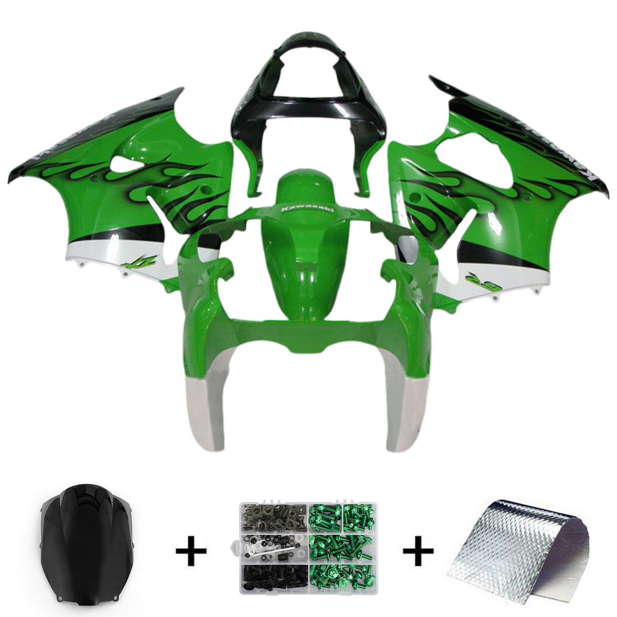 Amotopart 2000-2002 Kawasaki ZX6R 636 y 2005-2008 Kawasaki ZZR600 Kit de carenado negro claro verde