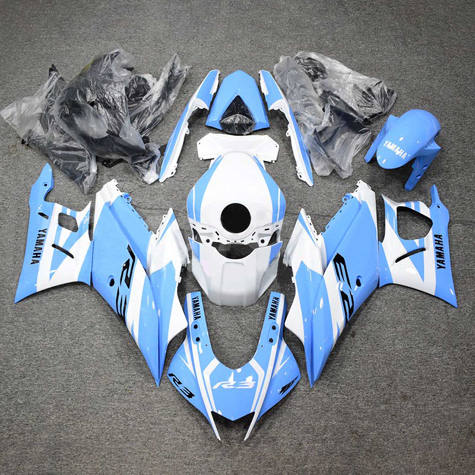 Amotopart 2022-2023 Yamaha YZF-R3 R25 White&Blue Style2 Fairing Kit