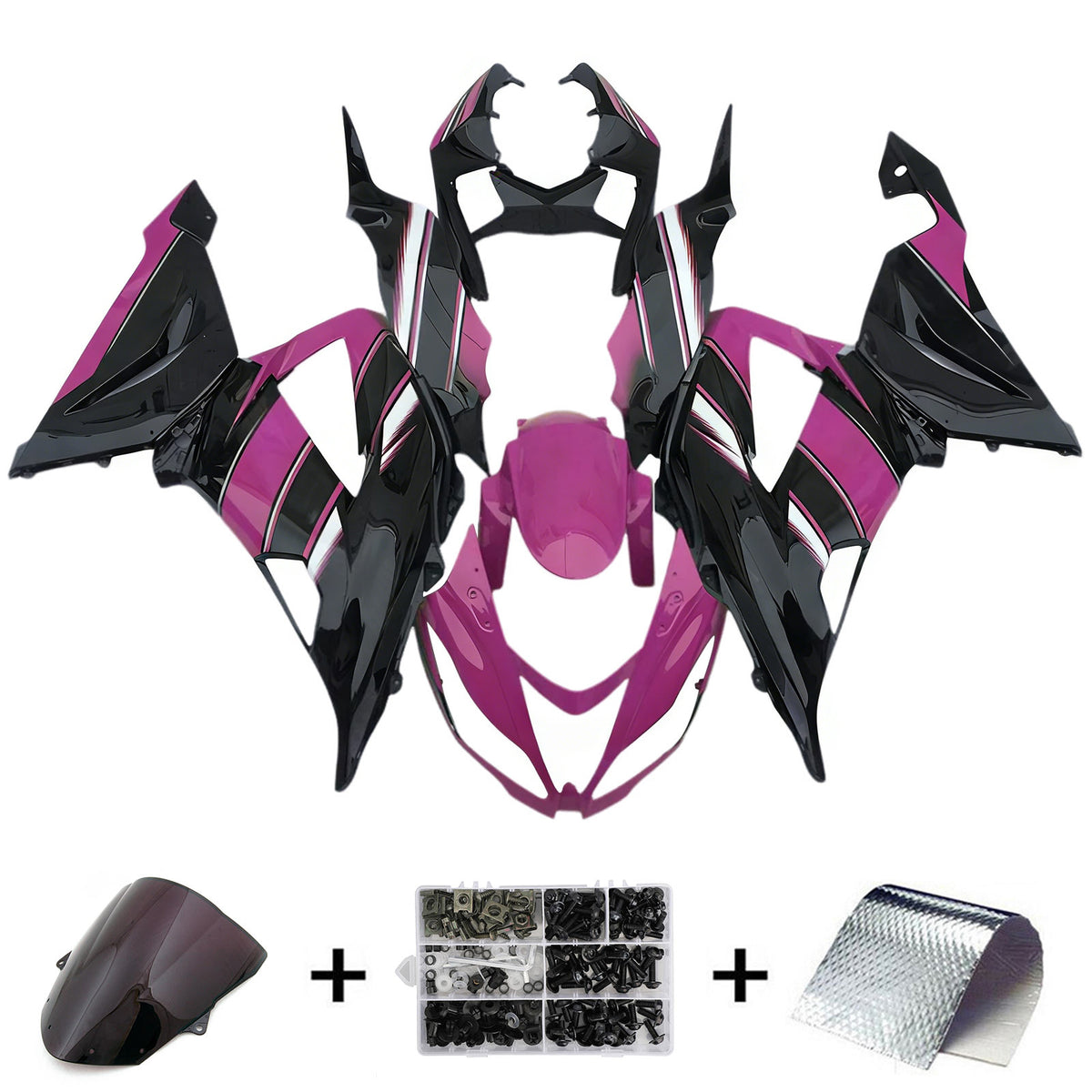 Amotopart 2013–2018 Kawasaki ZX-6R 636 Lila Weiß Schwarz Verkleidungsset
