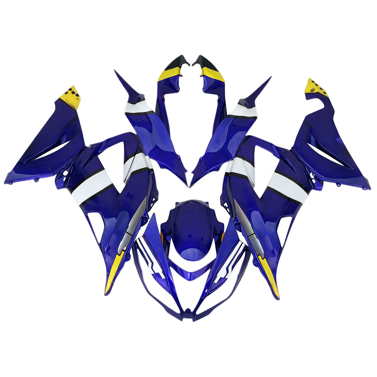 Amotopart 2013–2018 Kawasaki ZX-6R 636 Weiß Blau Verkleidungsset