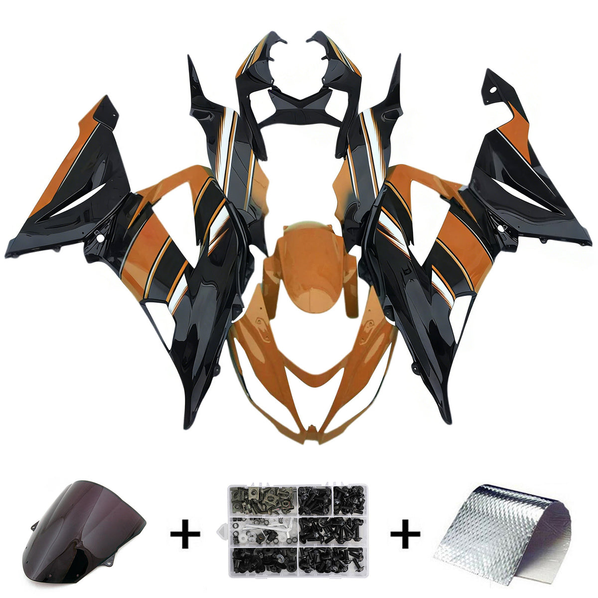 Zestaw owiewek Amotopart 2013-2018 Kawasaki ZX-6R 636 z białego czarnego złota