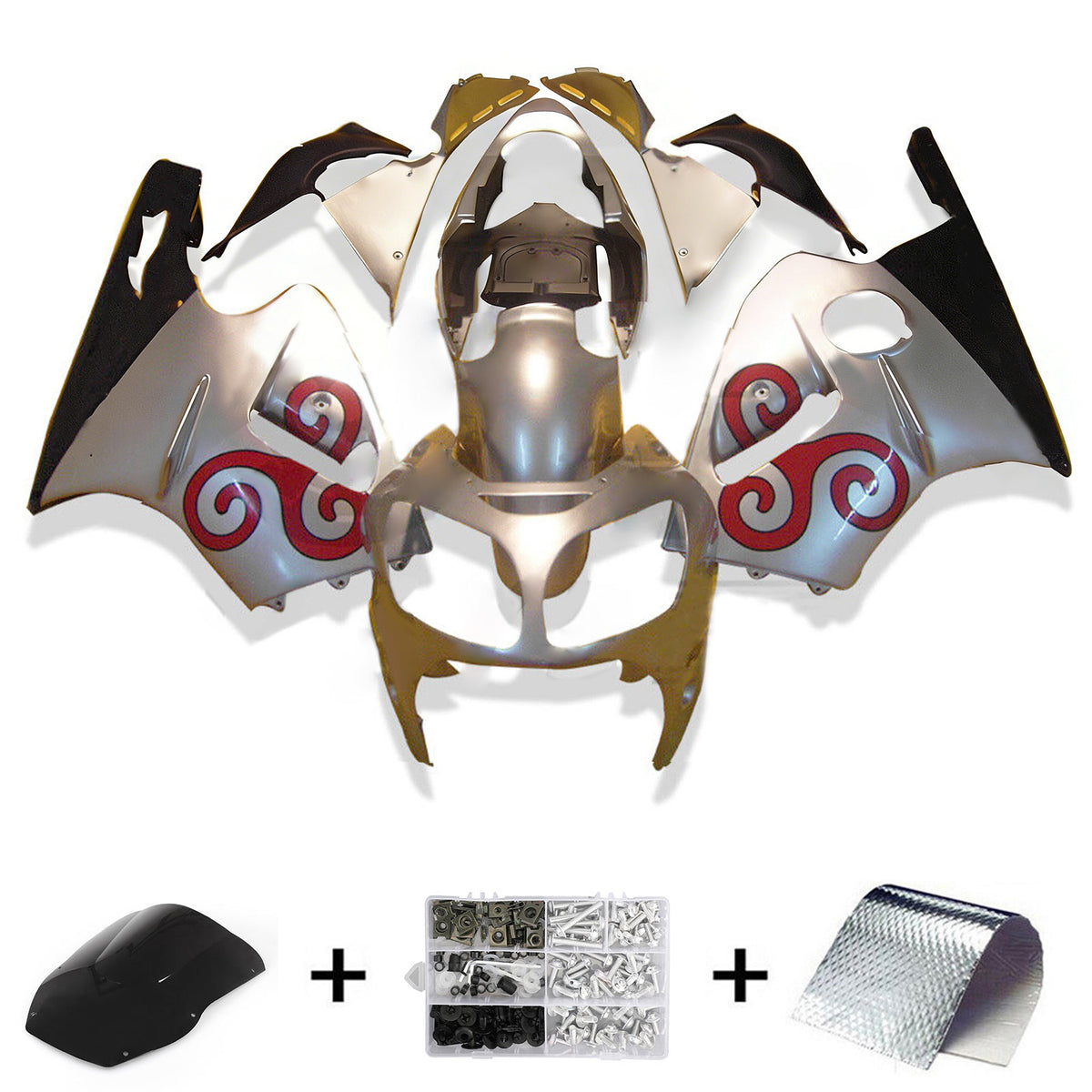 Amotopart 2000-2001 Kawasaki ZX-12R Grå Sort Hvidguld Fairing Kit