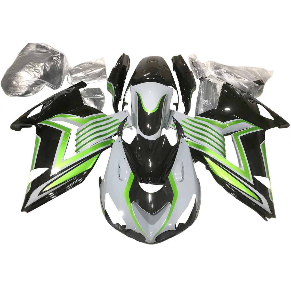 Amotopart 2006-2011 Kawasaki ZX-14R ZZR1400 Gray Green Black White Fairing Kit