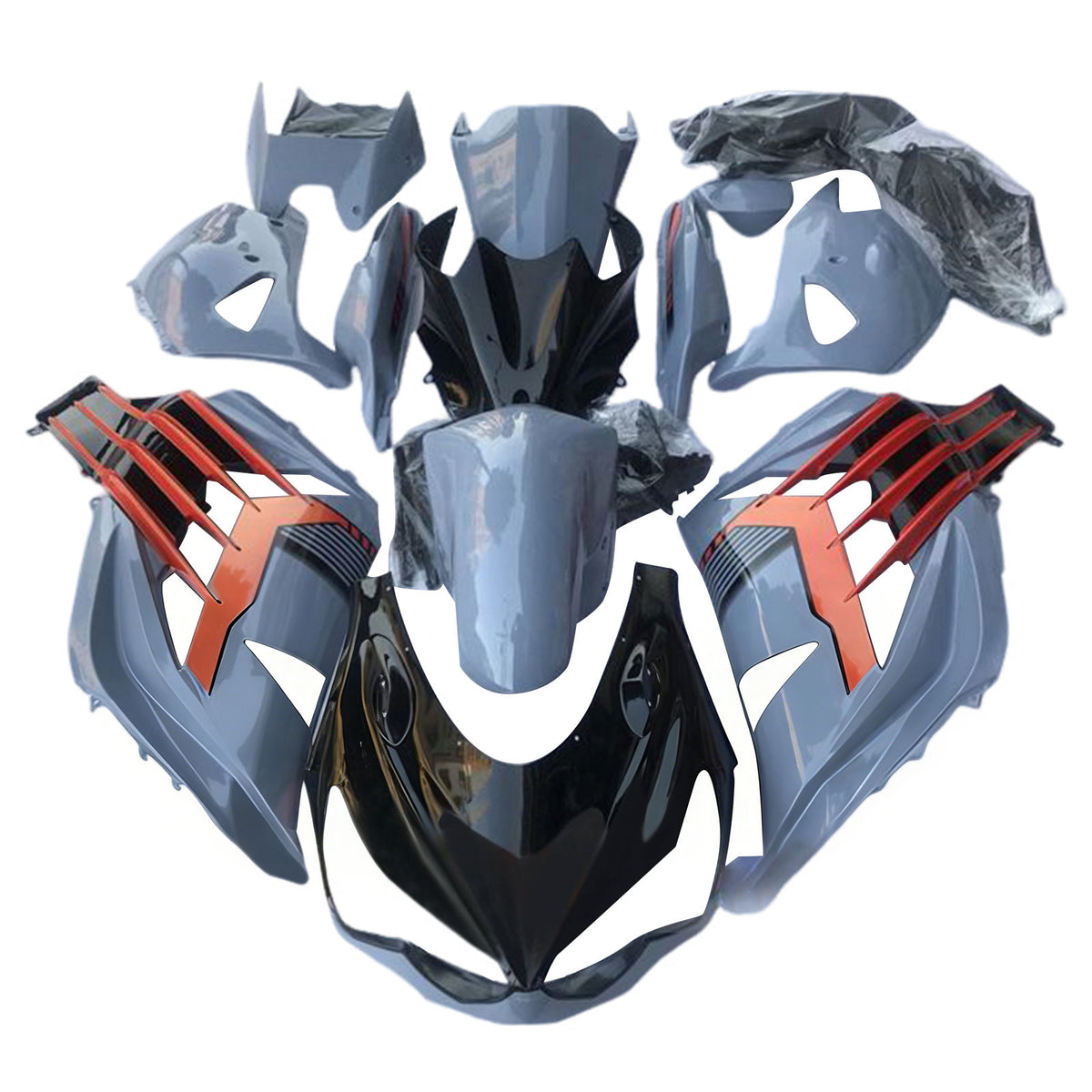 Amotopart 2012–2026 Kawasaki ZX-14R ZZR1400 Grau Schwarz Weiß Blau Verkleidungsset