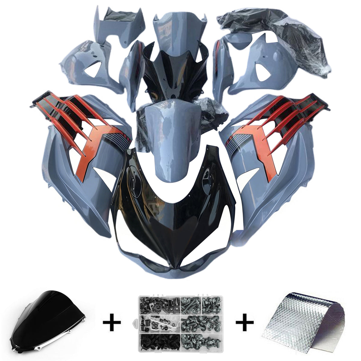 Amotopart 2012–2026 Kawasaki ZX-14R ZZR1400 Grau Schwarz Weiß Blau Verkleidungsset