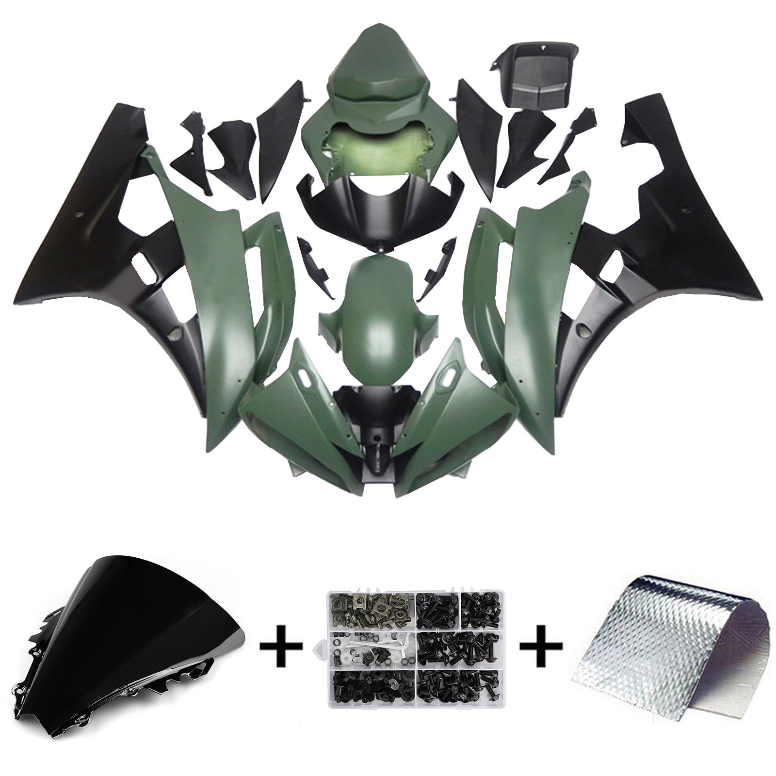 Amotopart 2006-2007 Yamaha YZF 600 R6 Kit de carenado verde mate