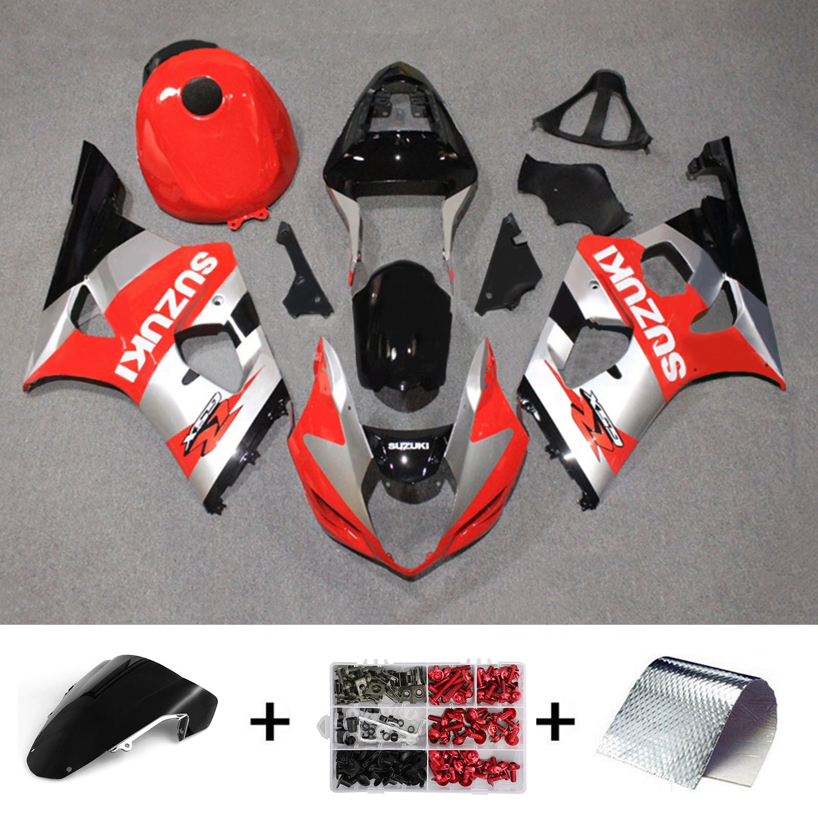 Amotopart 2003-2004 K3 Suzuki GSXR1000 Kit de carenado rojo y gris