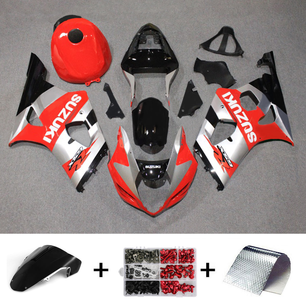 Amotopart 2003-2004 K3 Suzuki GSXR1000 Kit de carénage rouge et gris