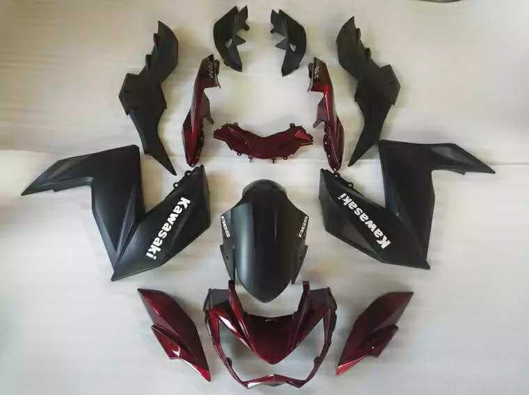 Amotopart 2015-2016 Z250 Z300 Kawasaki Kit de carenado rojo oscuro y negro