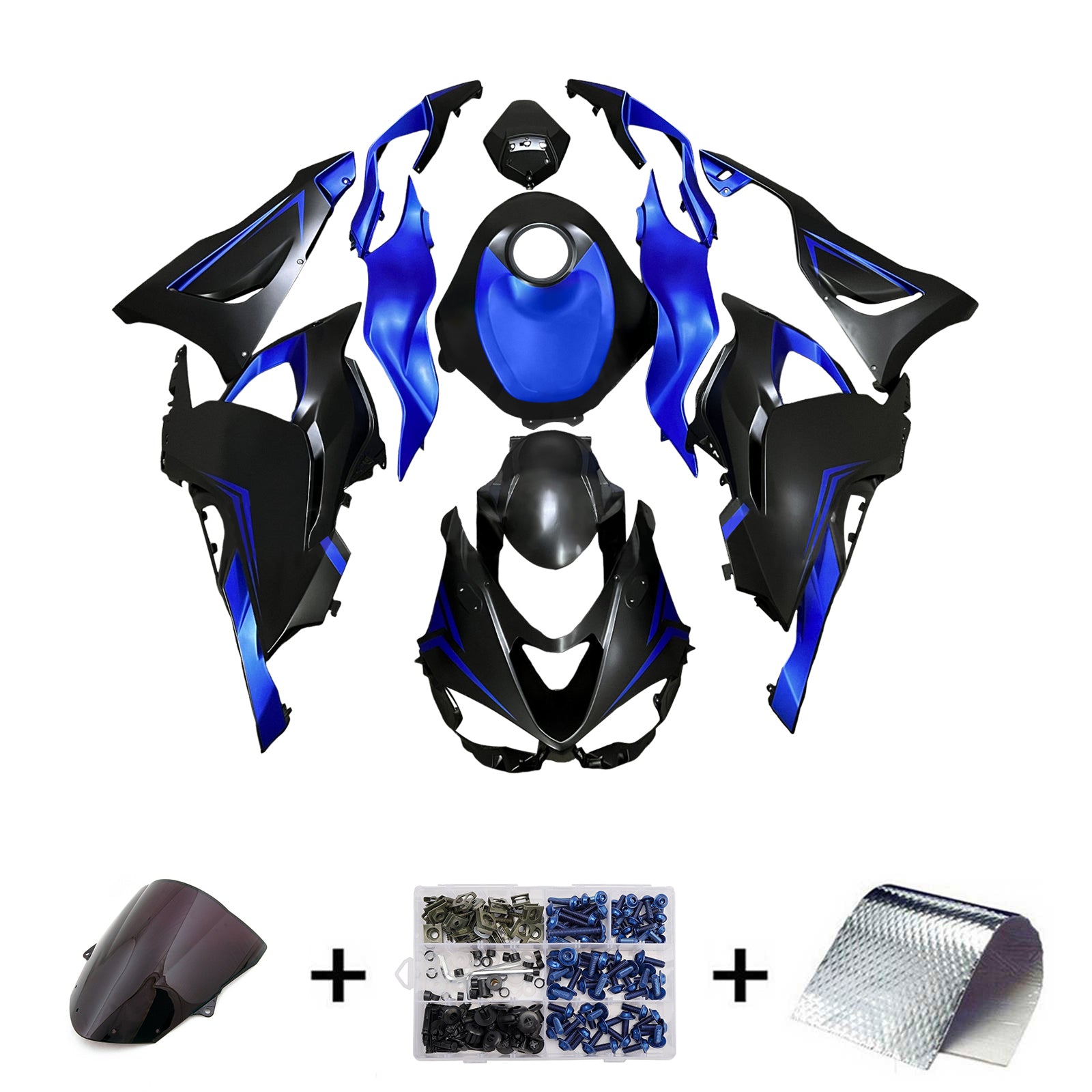Amotopart 2024-2026 Kawasaki ZX-6R Black Blue Fairing Kit