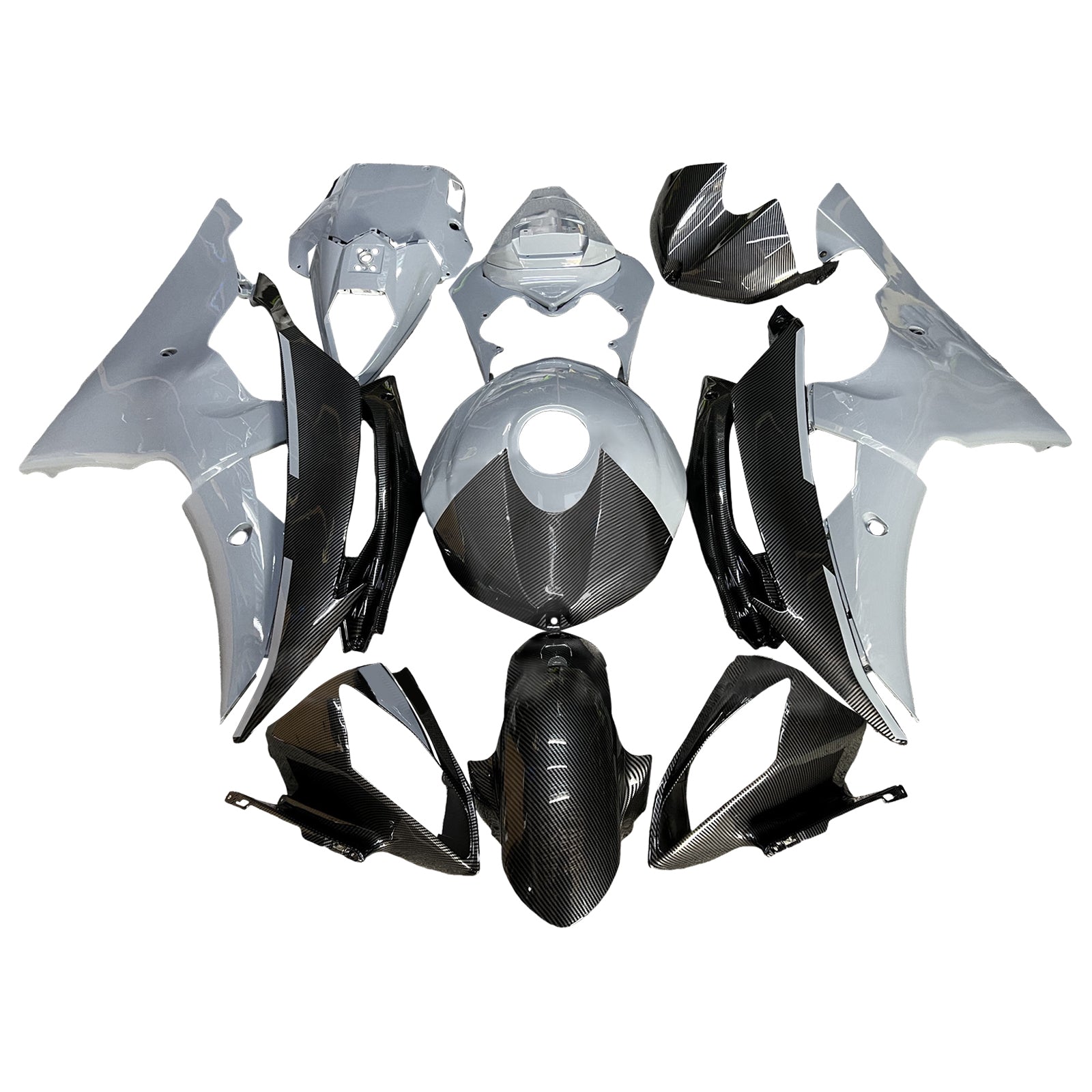 Amotopart 2008-2016 Yamaha YZF-R6 Grey & Black Carbon Fiber Pattern Fairing Kit