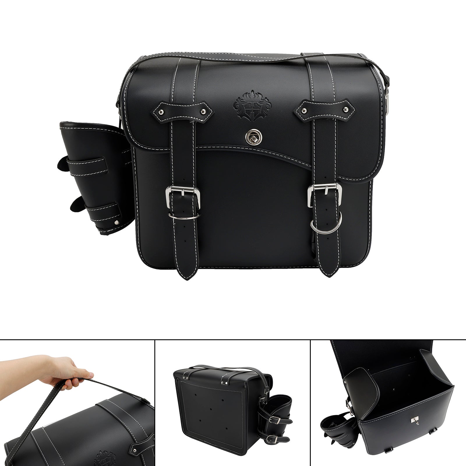 Saddlebag Side Storage Tool Bag Universal Quick Release Pu L-Size For Motorcycle