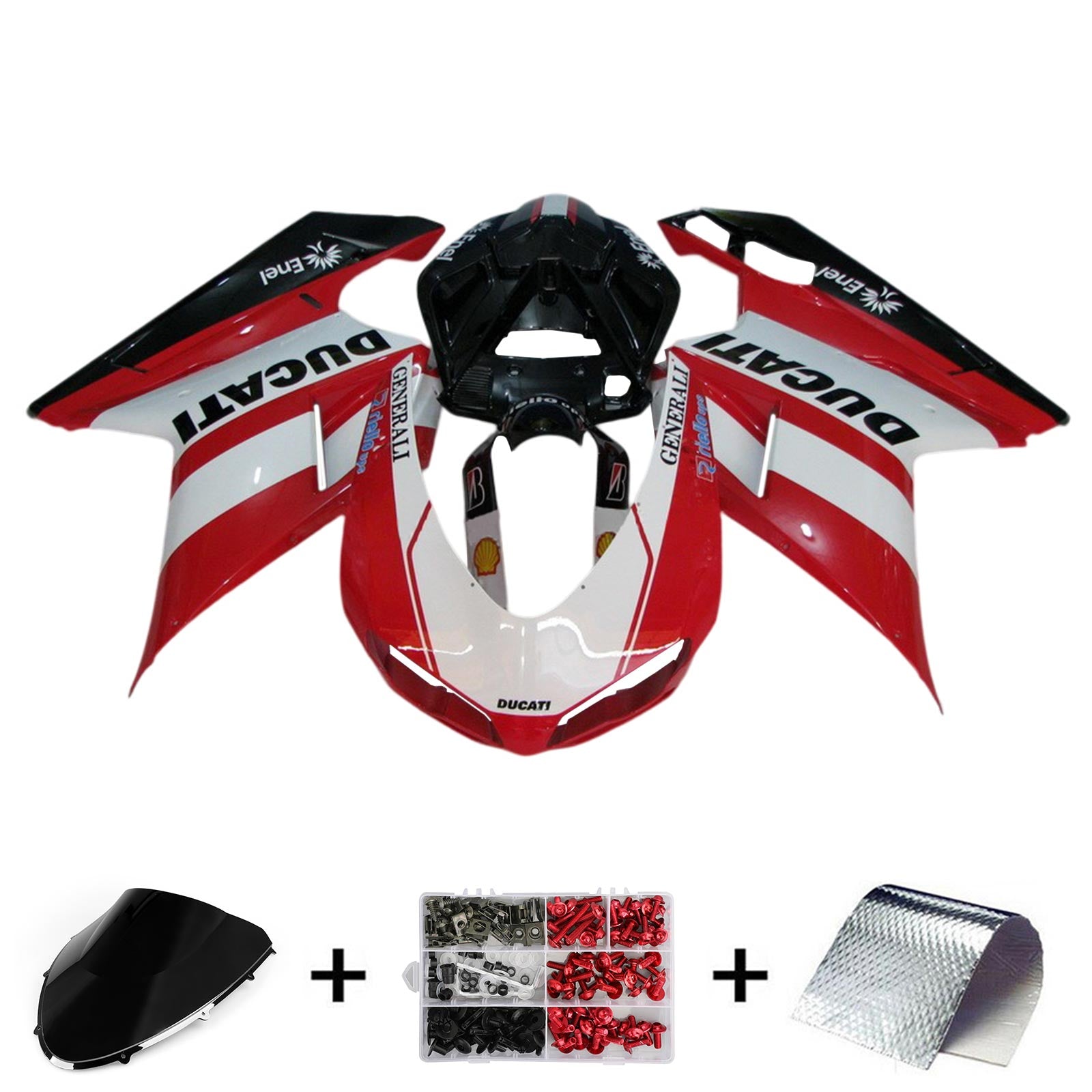 Amotopart Toutes les années Ducati 1098 1198 848 Kit de carénage Style1 rouge et blanc