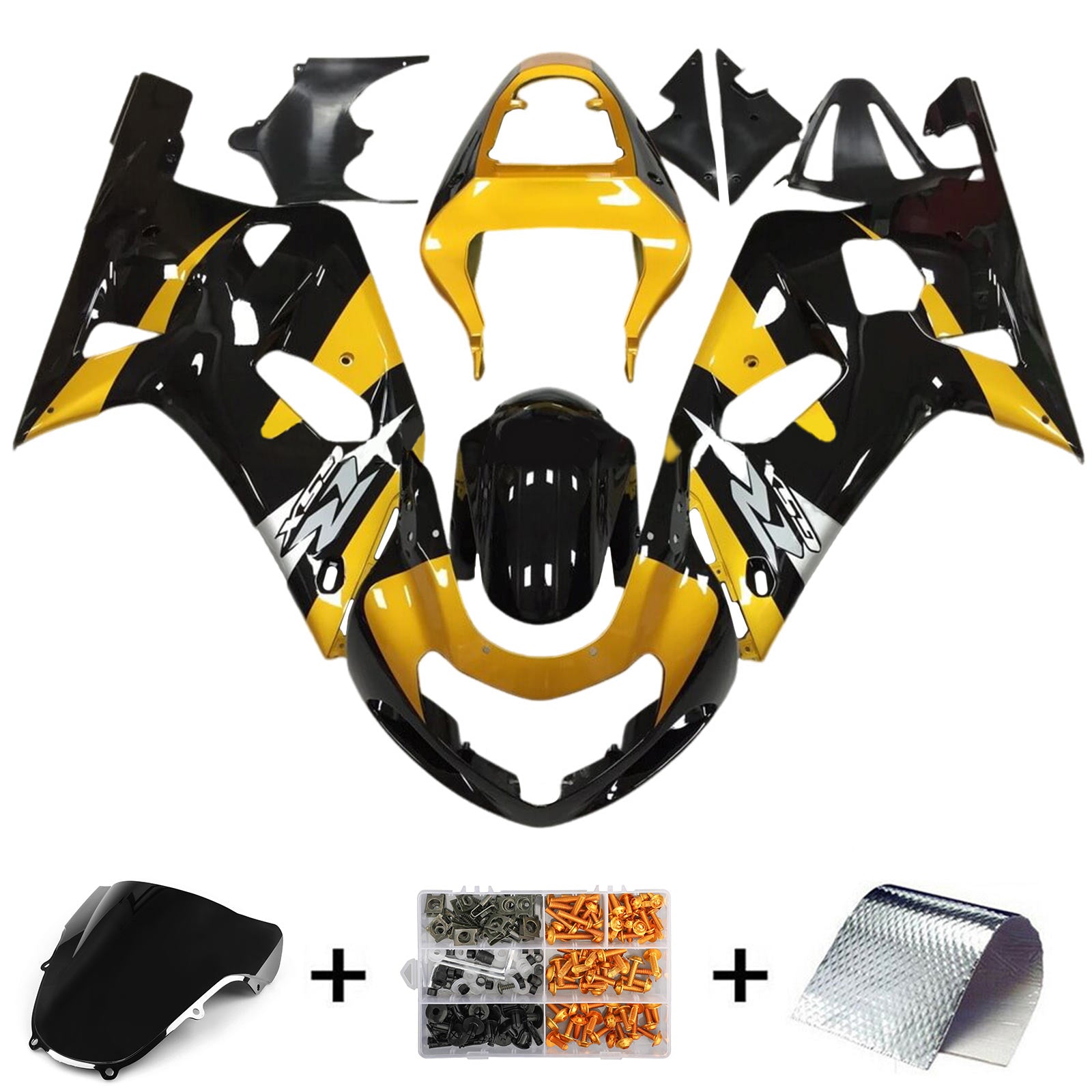 Amotopart 2001-2003 GSXR600 2000-2003 GSXR750 K1 Suzuki Yellow&Black Style2 Fairing Kit