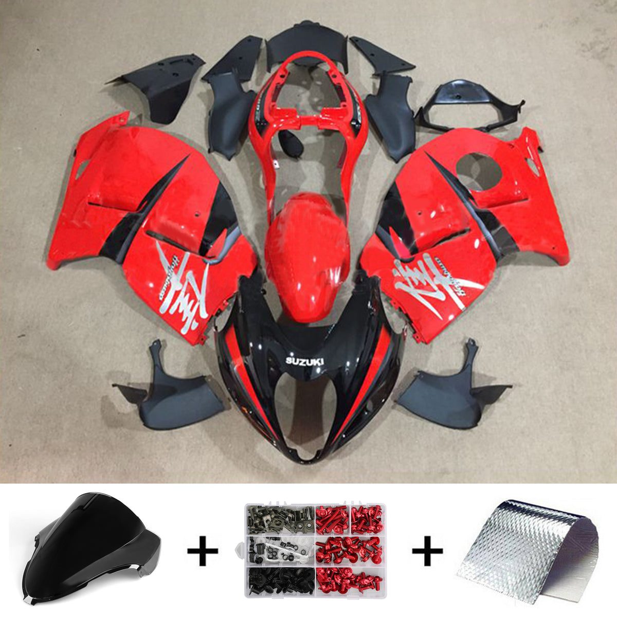 Amotopart 1999-2007 Suzuki Hayabusa GSX1300R Kit de carénage rouge et noir Style2