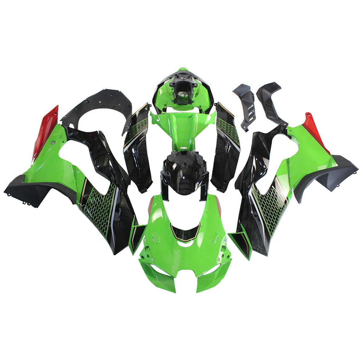 Amotopart 2021–2025 Kawasaki ZX-10R ZX-10RR Grün Schwarz Weiß Verkleidungsset