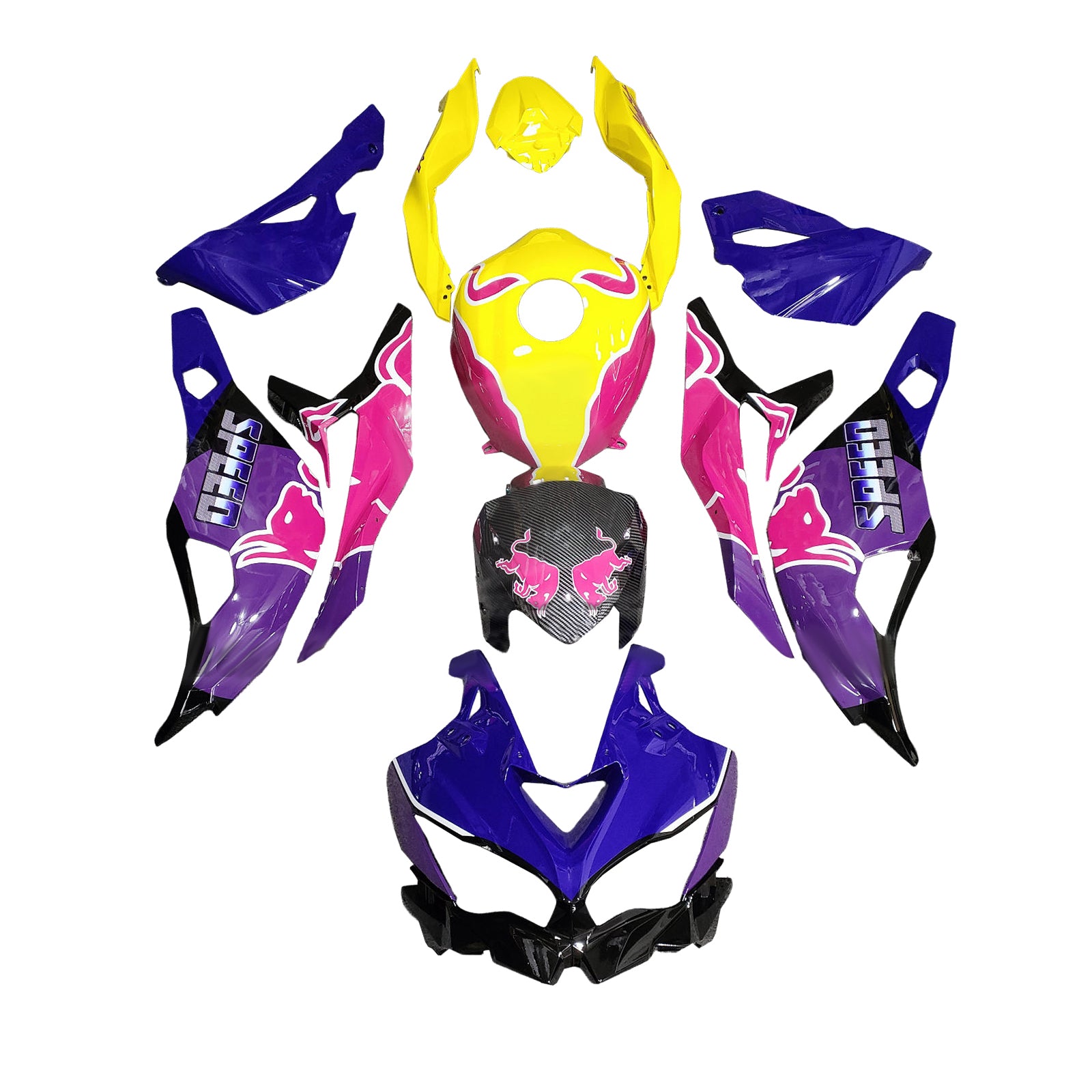 Amotopart 2019-2025 Kawasaki ZX-25R Ninja ZX-4R ZX-4RR Yellow Purple Blue Carbon Fiber Pattern Fairing Kit