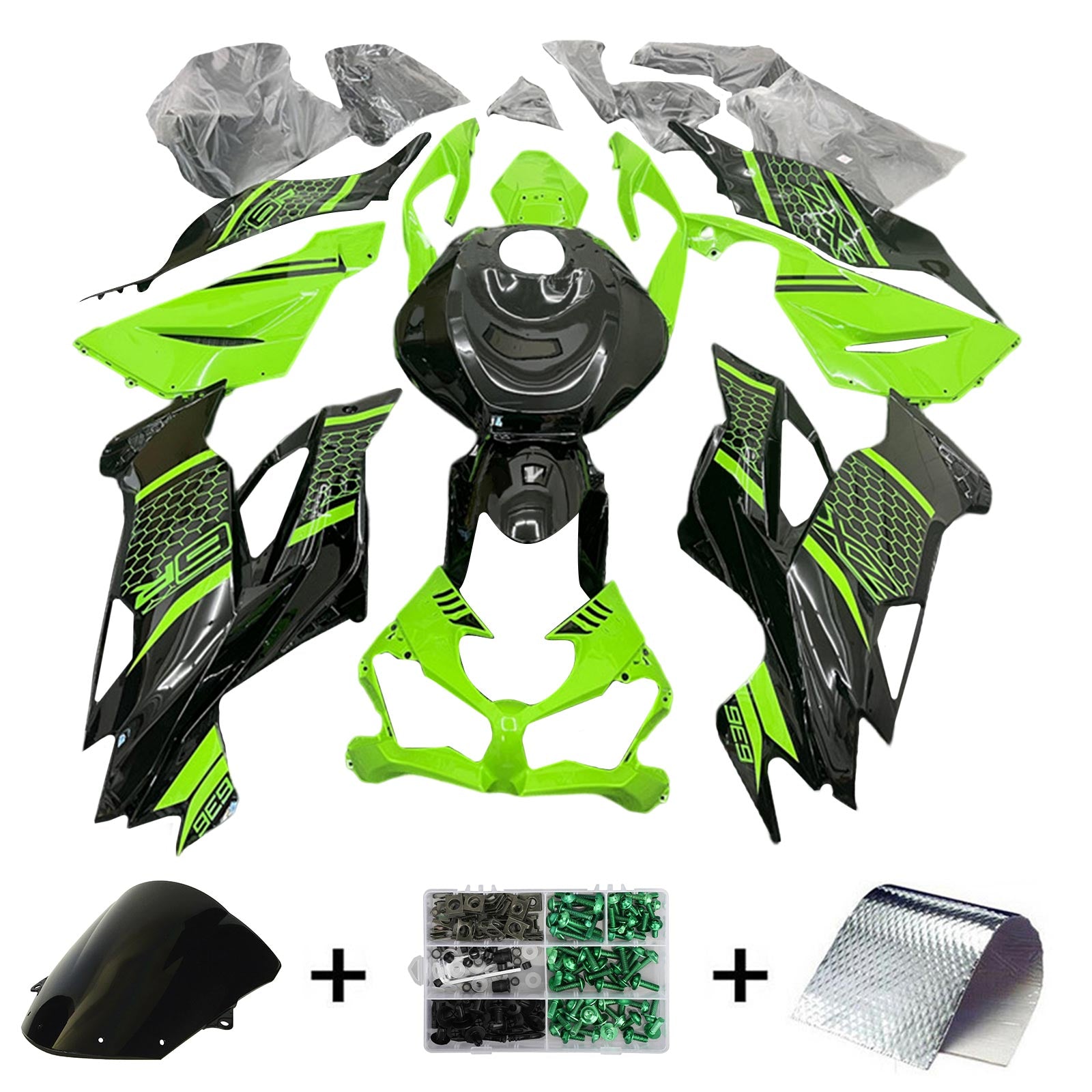 Amotopart 2019-2023 Kawasaki ZX6R Kit de carenado negro y verde