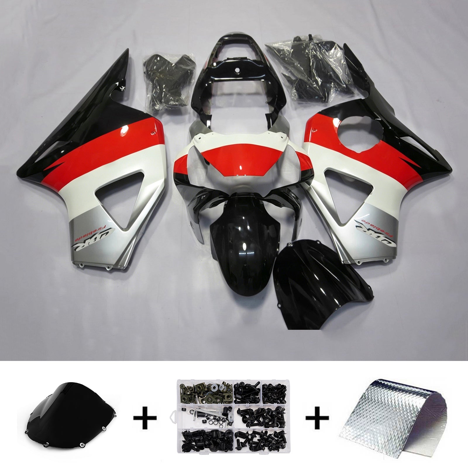 Amotopart 2002-2003 ホンダ CBR954 ホワイト/シルバー/ブラック/レッド フェアリングキット