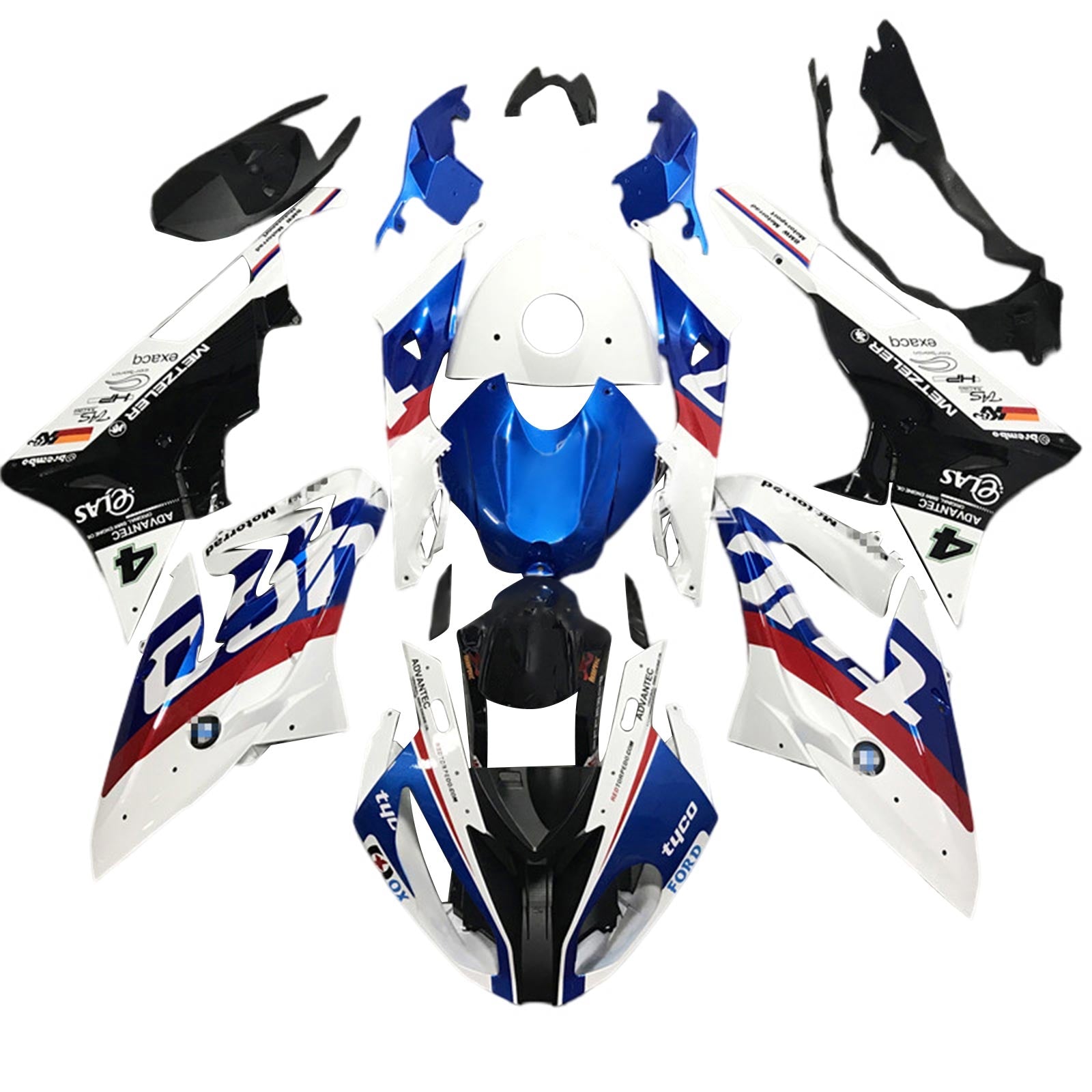 Amotopart BMW S1000RR 2017-2018 Kit de carénage bleu et rouge Style 6