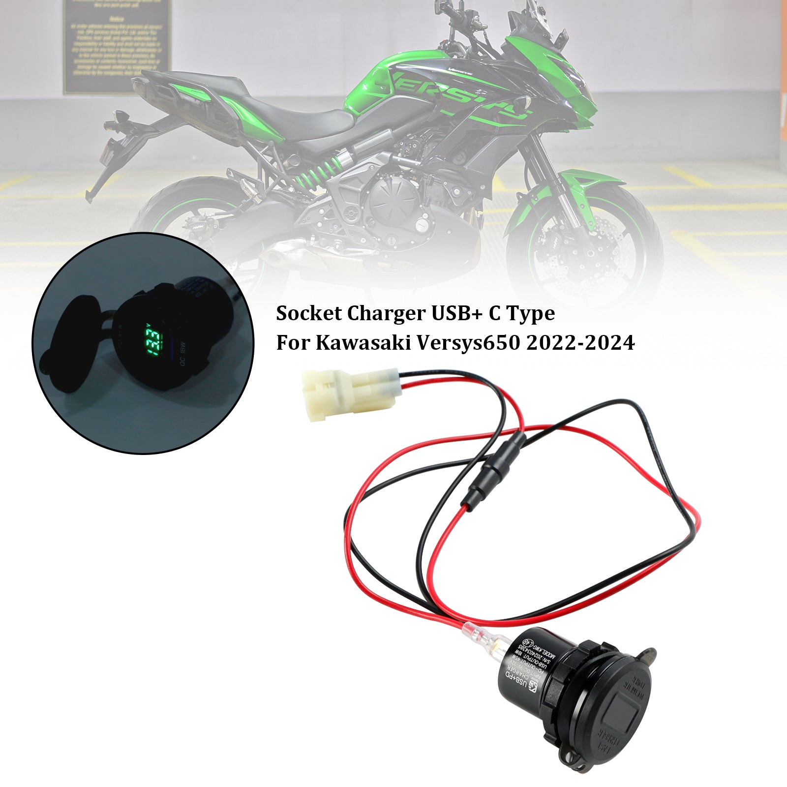 2022-2024 Kawasaki Versys 650 12V Socket Charger USB+C Type Quick Fits
