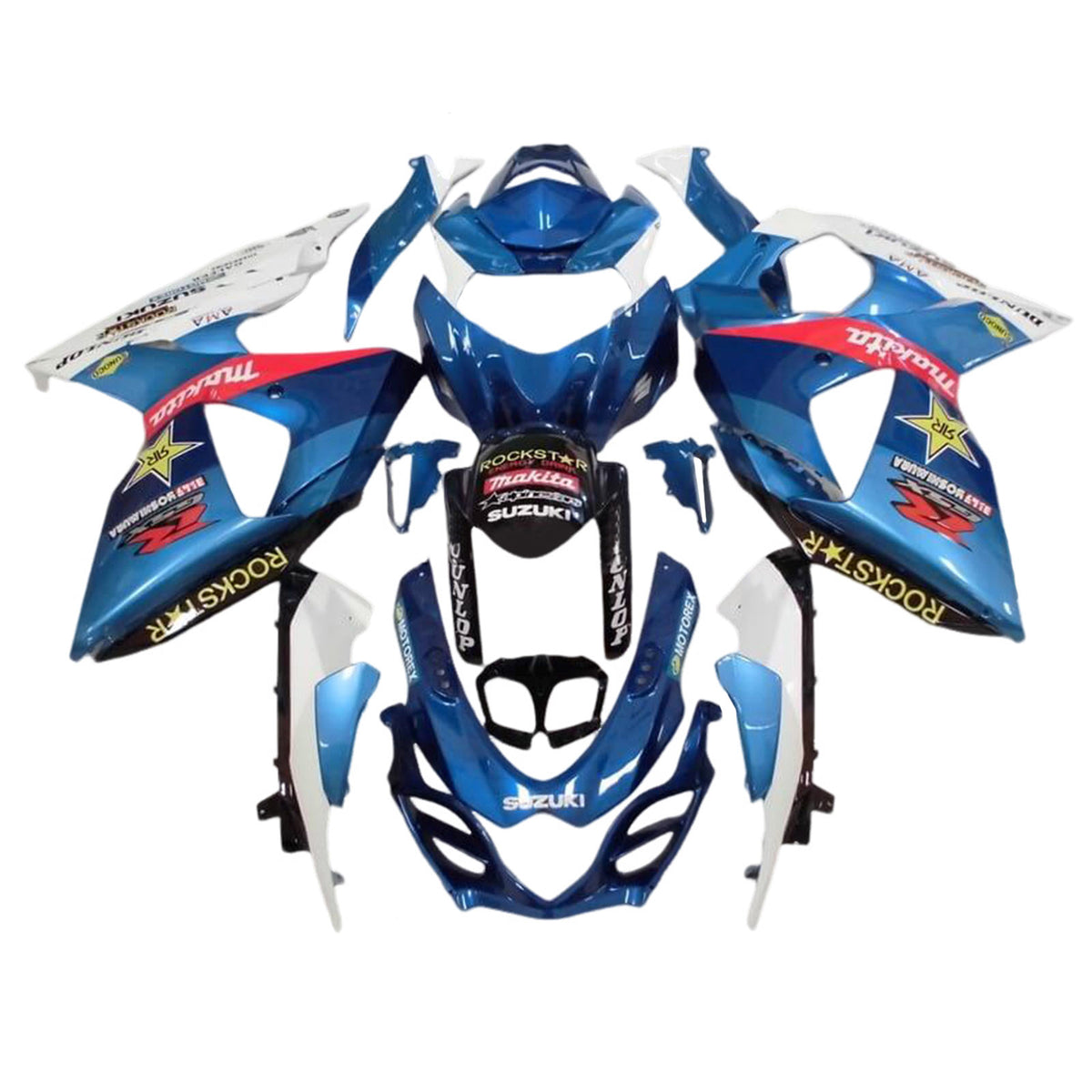 Amotopart 2009-2016 K9 GSXR1000 Suzuki Kit de carénage blanc et bleu Style 6