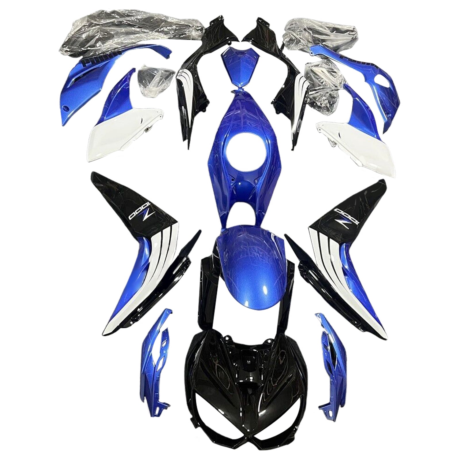 Amotopart 2014-2017 Kawasaki Z1000 Black White Blue Fairing Kit