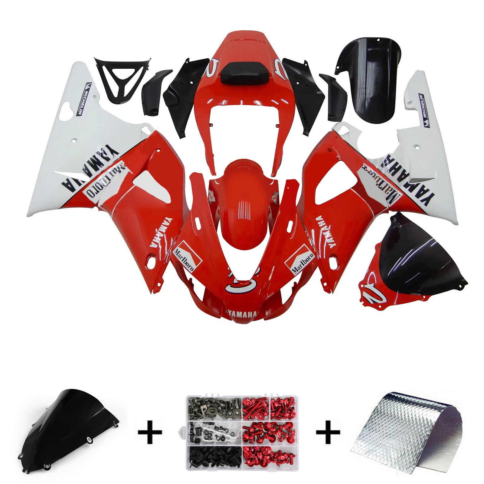 Amotopart 1998-1999 Yamaha YZF 1000 R1 Verkleidungssatz, glänzend, schwarz, weiß, rot