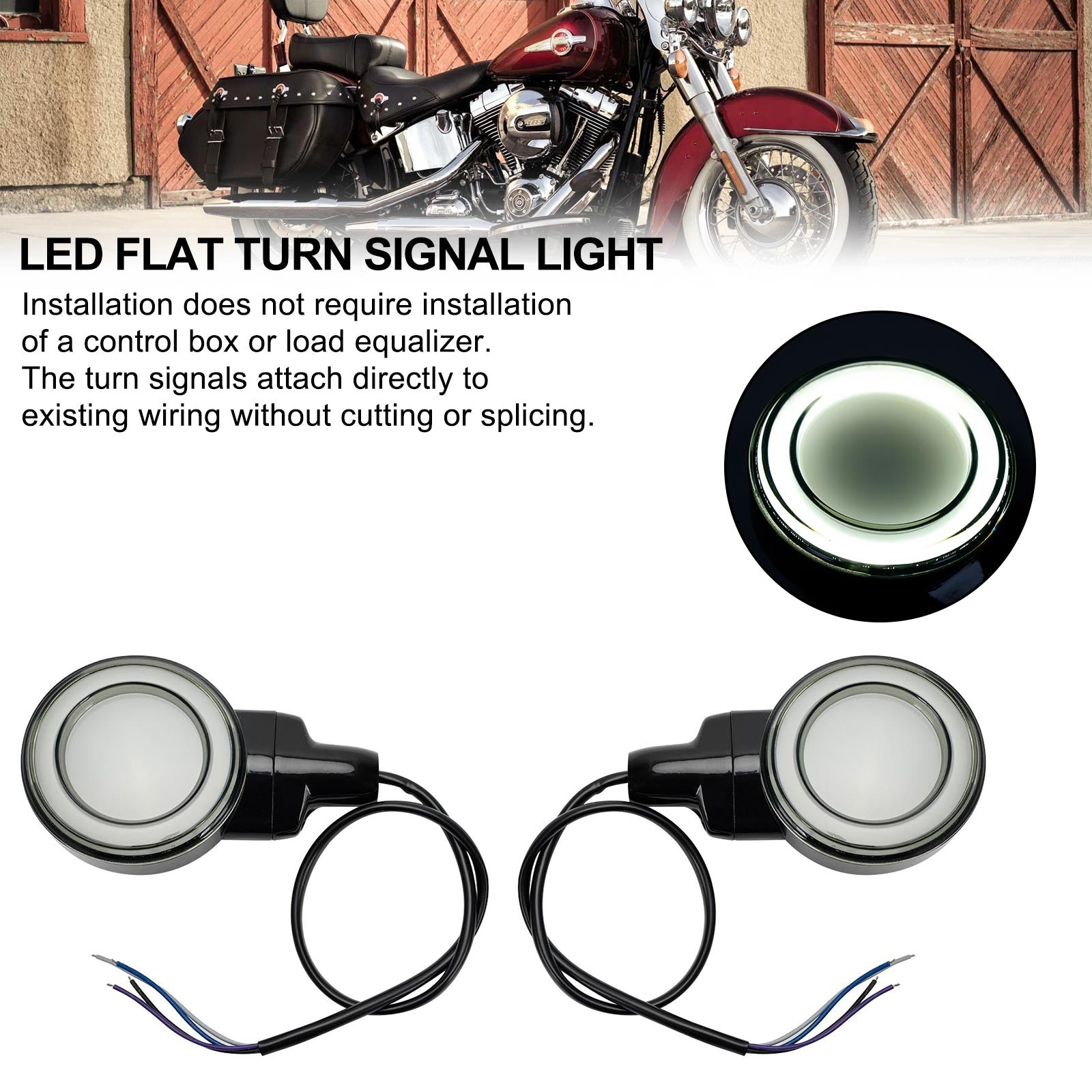 LED Flat Front Turn Signal Light For Heritage Softail Classic Touring 99-23