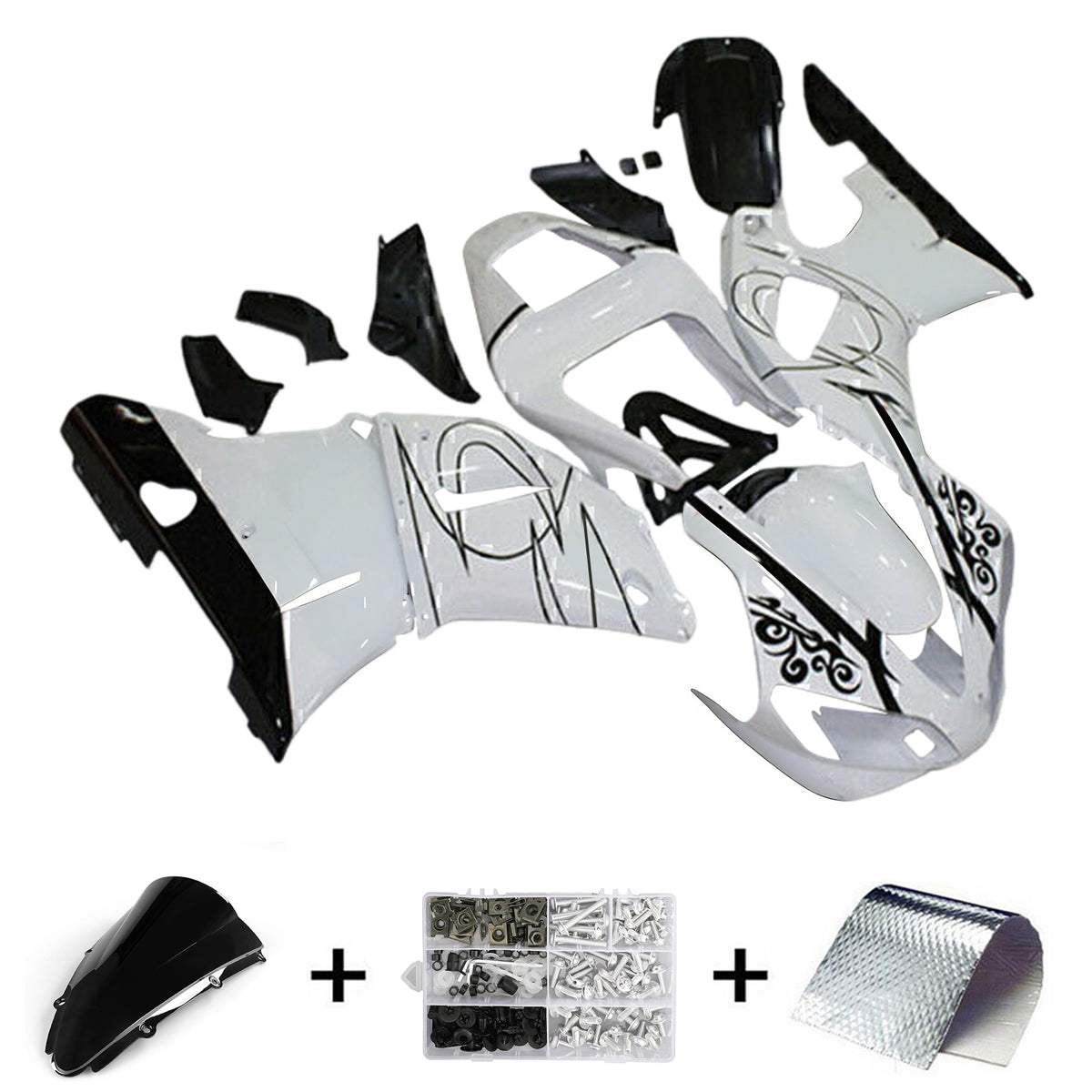 Amotopart 2000-2001 Yamaha YZF-R1 Gray White Black Fairing Kit