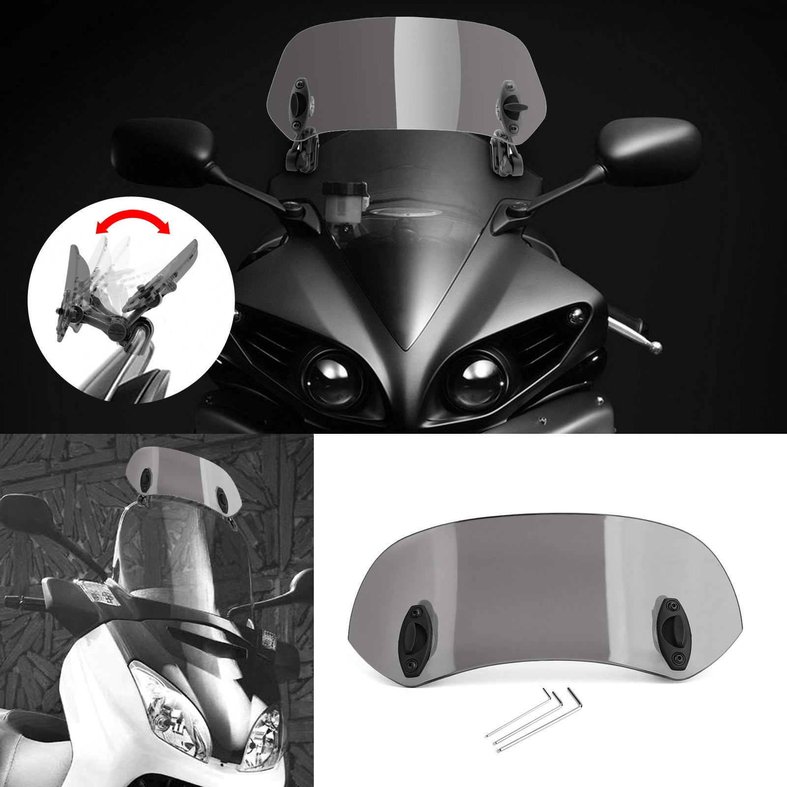 Clip ajustable para motocicleta, alerón de extensión de parabrisas, Deflector de viento gris