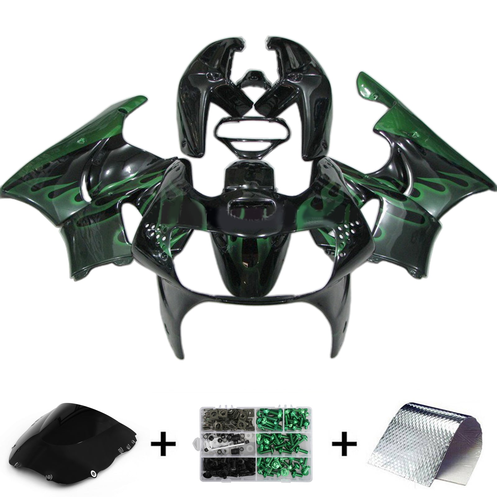 Amotopart 1998-1999 Honda CBR900RR 919 Kit de carénage noir et vert