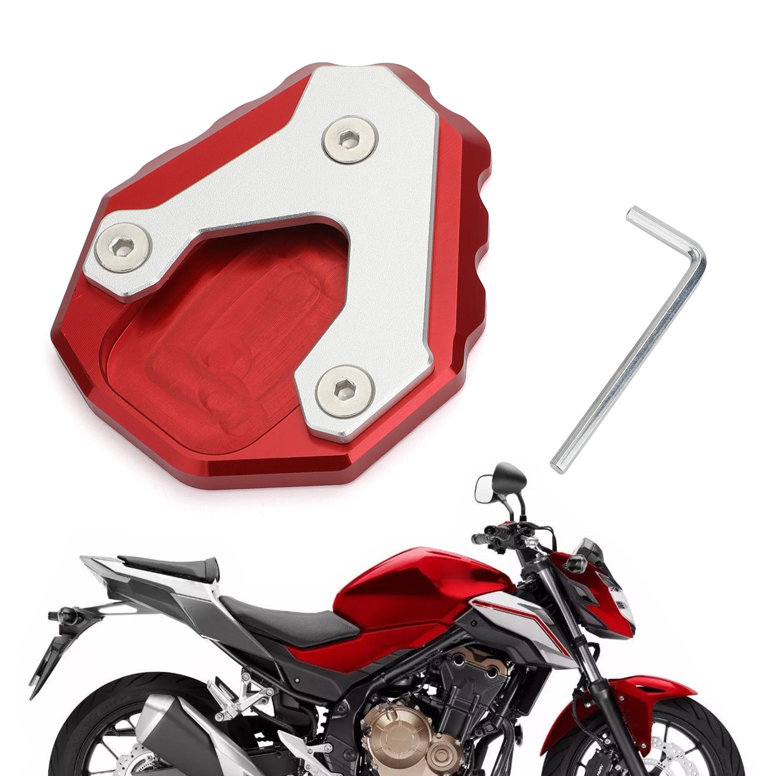 Plaque d'agrandissement de béquille d'extension de béquille latérale pour HONDA CB500X 2019 rouge