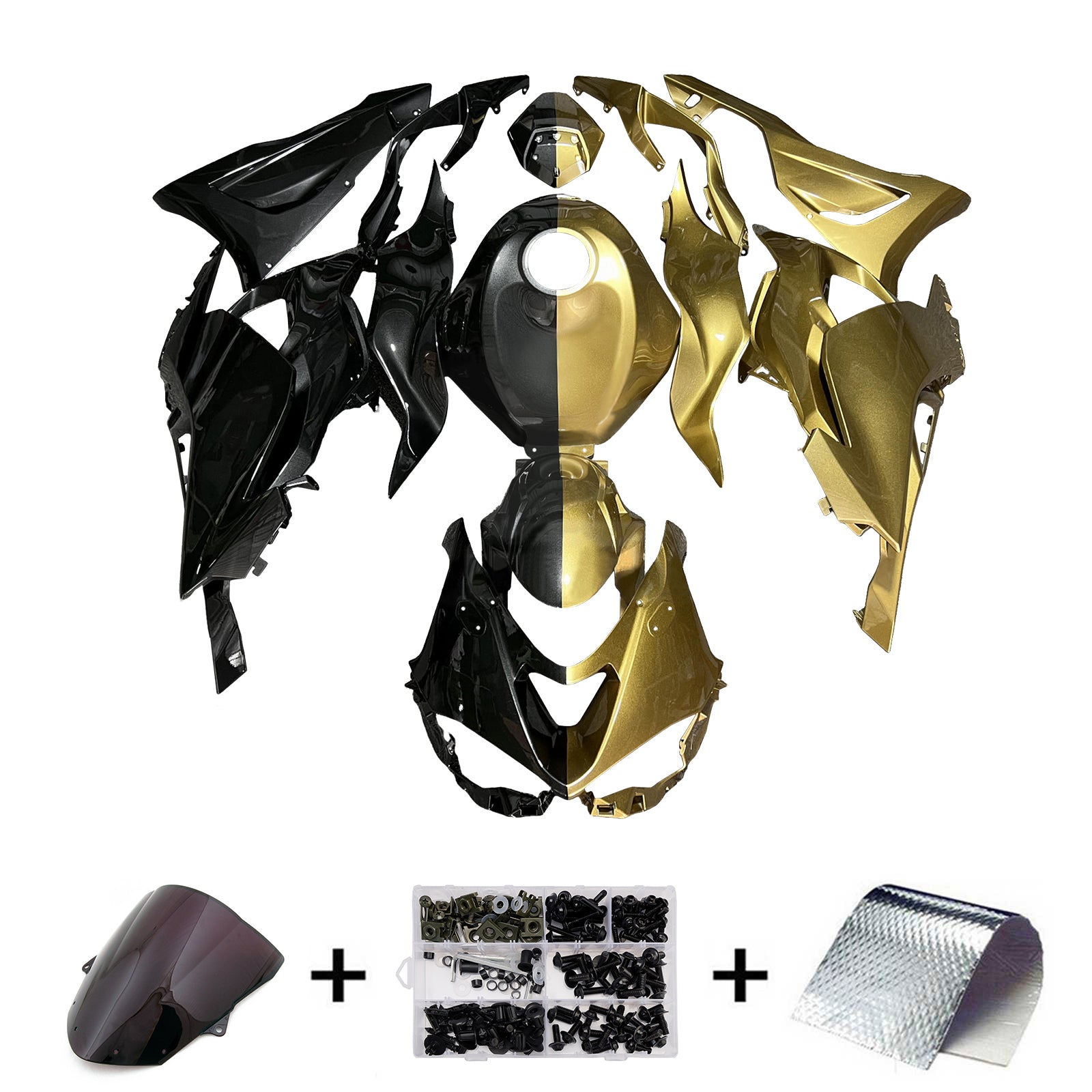 Amotopart 2024-2026 Kawasaki ZX-6R Gold Black Fairing Kit