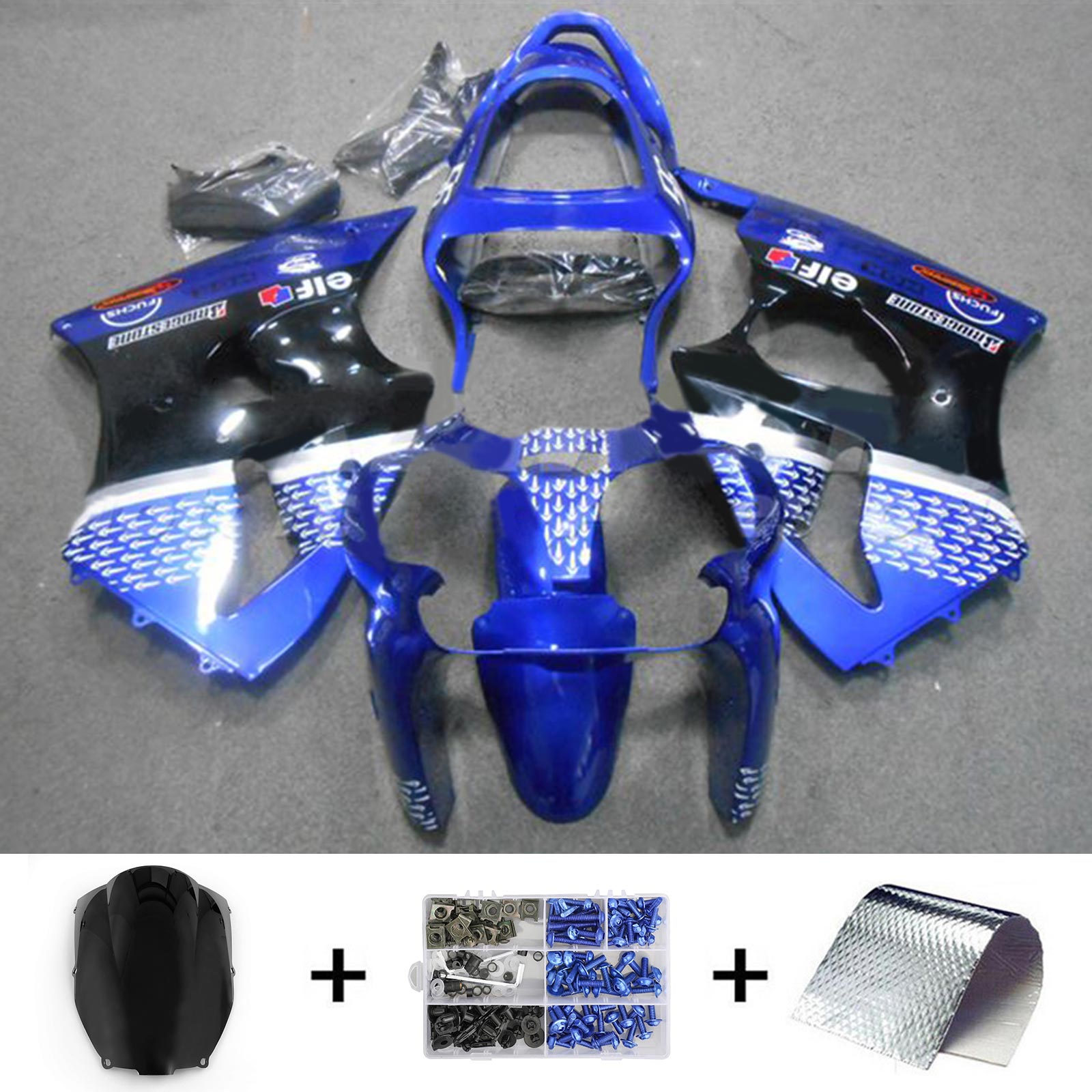 Amotopart ZX6R 636 2000-2002 ZZR600 2005-2008 カワサキ ブルー&ブラック フェアリングキット