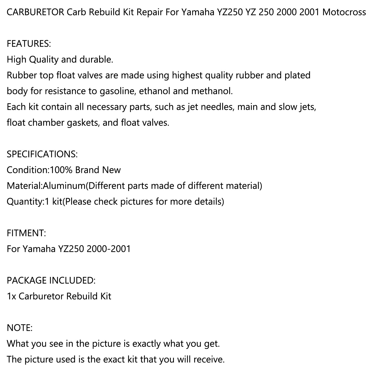 2000-2001 Yamaha YZ250 Carburetor Rebuild Repair Kit